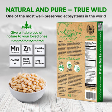 From Wild Fresh Organic Pine Nuts 7Oz Certified Vegan Kosher Unsalted Pignolias - Siberian Pine Nuts For Pesto, Raw Nuts, Medite