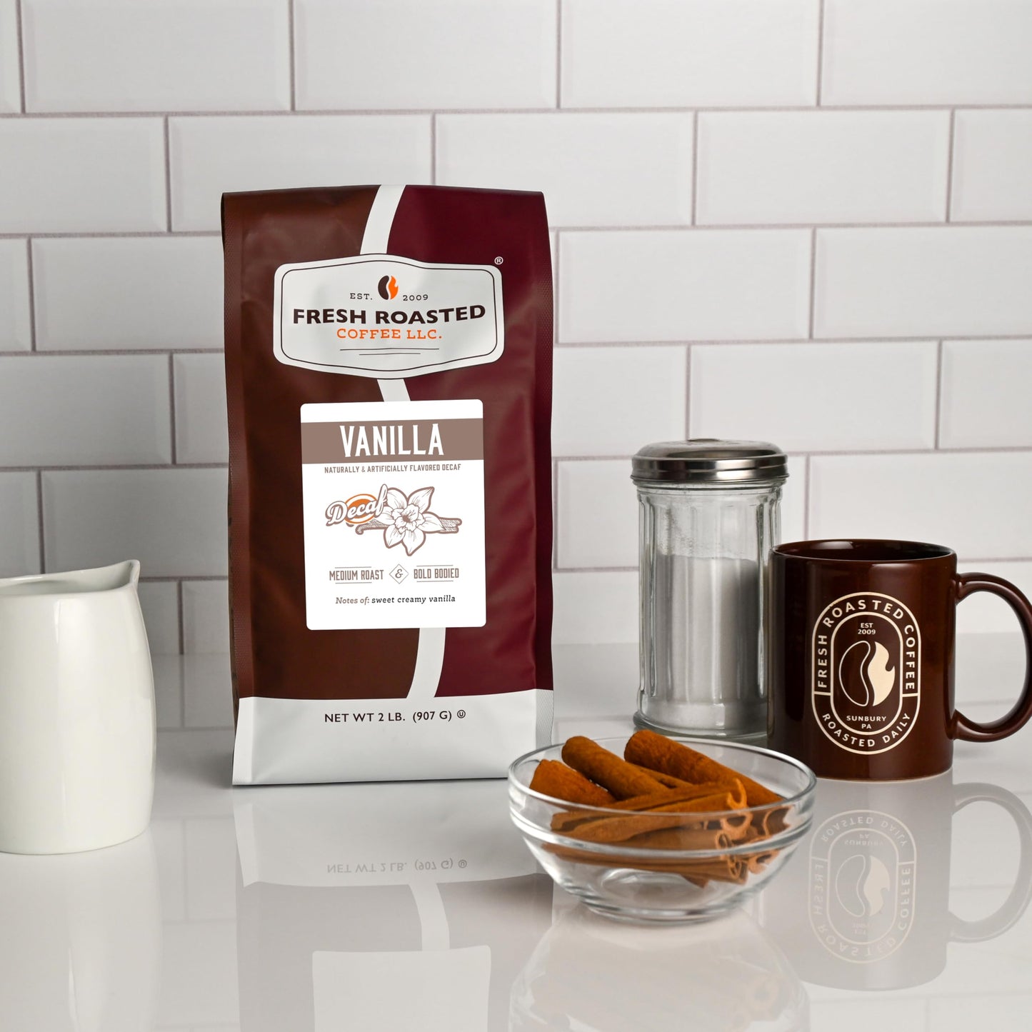Fresh Roasted Coffee Decaf Vanilla Flavored Whole Bean Medium Roast 32 oz 2 lb