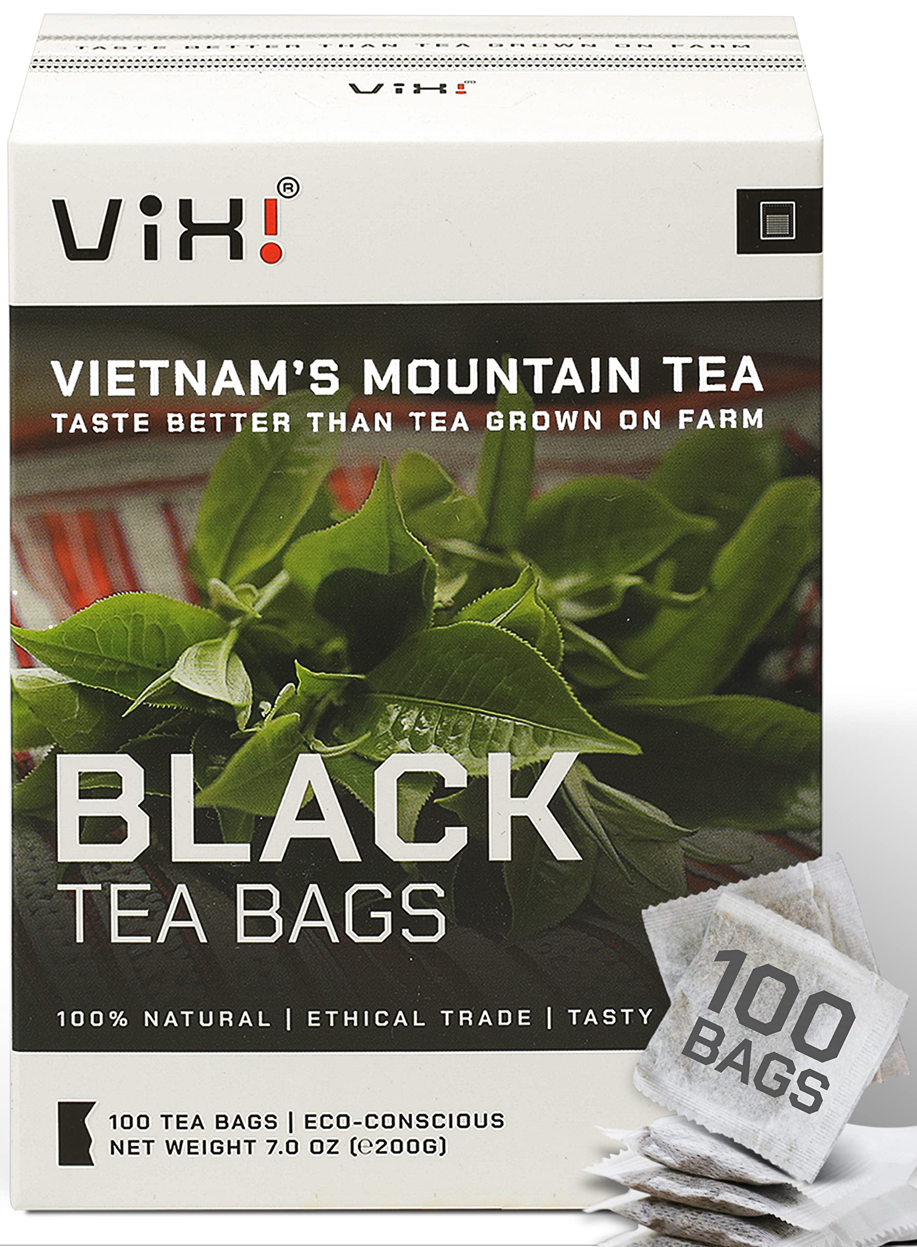 Vixi Black Tea Bags, 100 Counts, Vietnam'S Mountain Tee, Ancient Tea Tree, Bold And Balanced Flavored, Caffeinated, Tagless, Asi