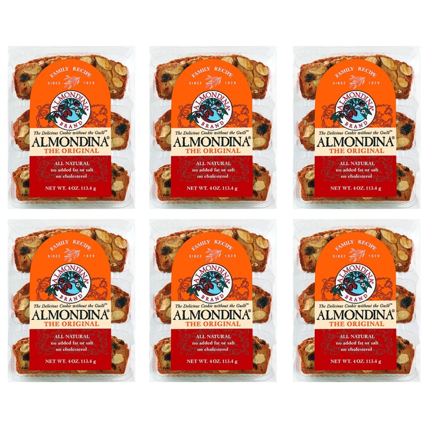 Almondina Almond Cookies, Original Flavor, Non-Dairy And Kosher Thin Cookies, Toasted With Natural Ingredients, Sweet And Crunchy Biscotti Snack, 4-Ounce Package (Pack Of 6)
