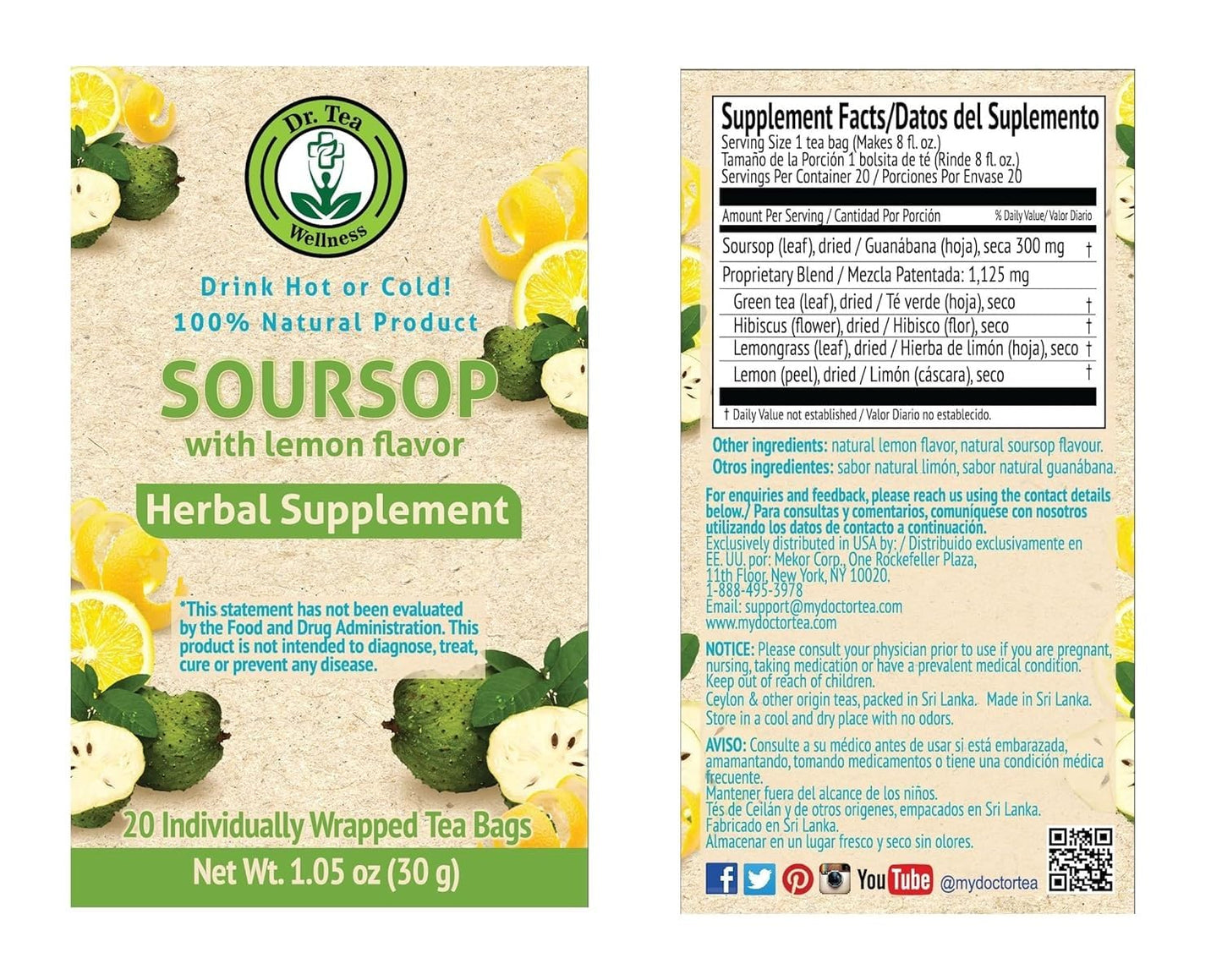 Dr. Tea Wellness Soursop Herbal Tea With Lemon Flavor - 20 Tea Bags
