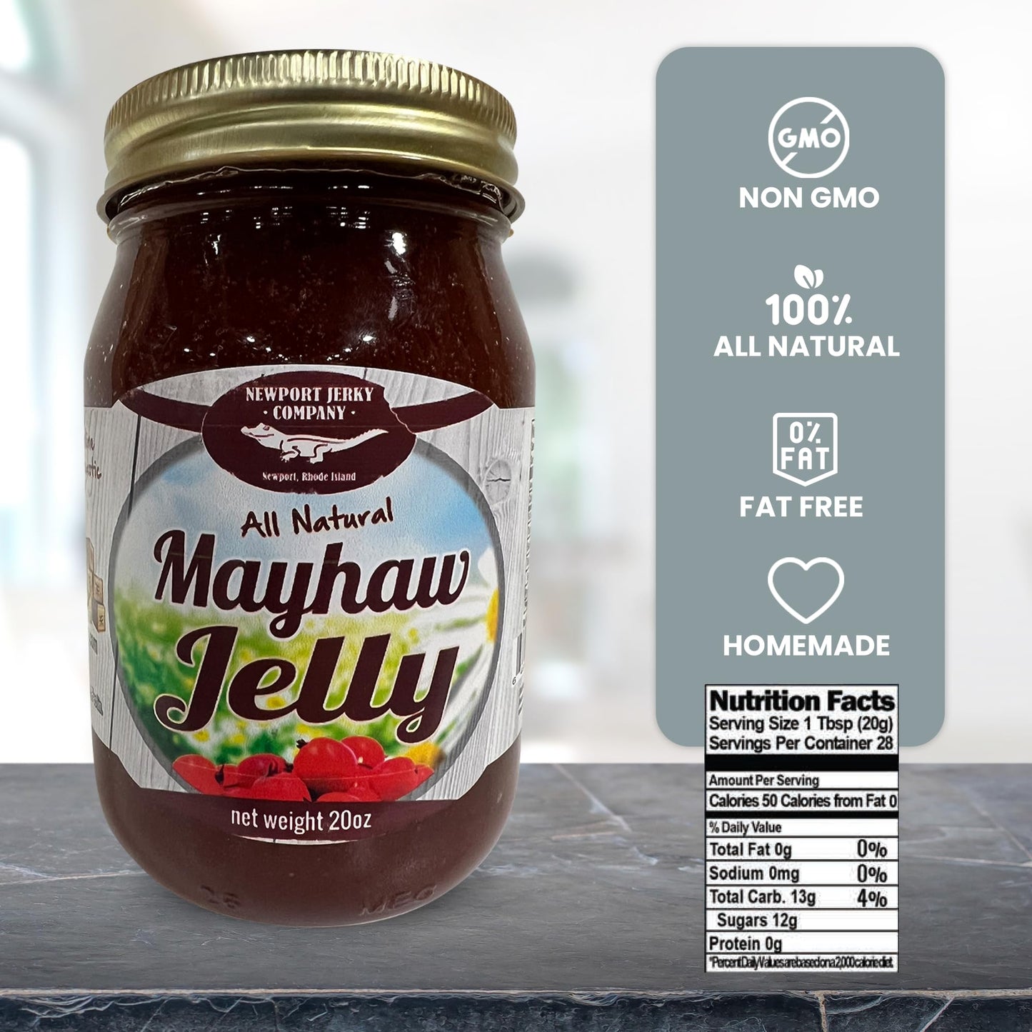 Newport Jerky Company Mayhaw Jelly | All Nautral, Fat Free, Vegan Jelly | Hand Crafted, Small Batch, Gluten Free | Low Calorie F