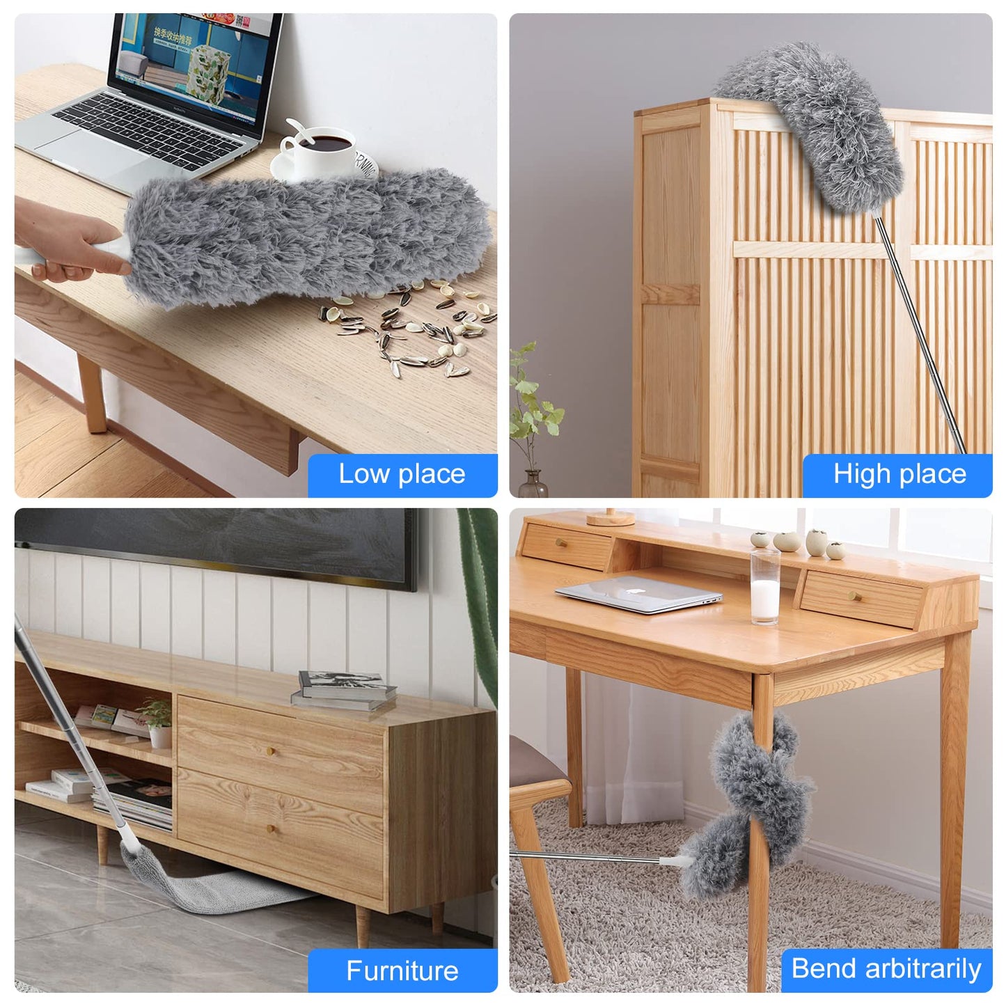 Duster With Extension Pole For Cleaning Ceiling Fans, High Ceilings, In Addition, Dusters For Cleaning Can Also Be Used For Low