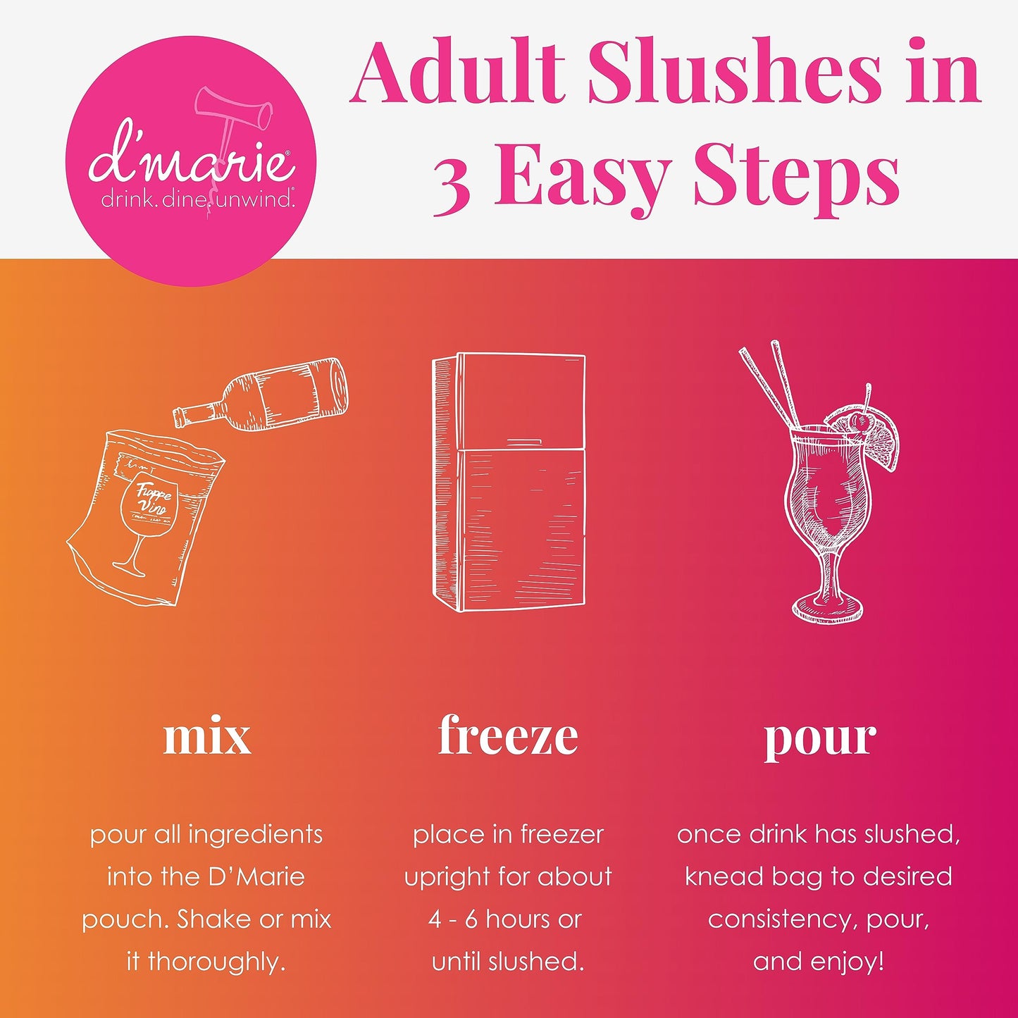 Frozen Cocktail Drink Mix - Each Bag Makes 10 Wine Slushies - Drink Powder Pouches For  - All Natural Low Sugar Mixer, No Blender Needed - Frappé Vino, 3 Pack