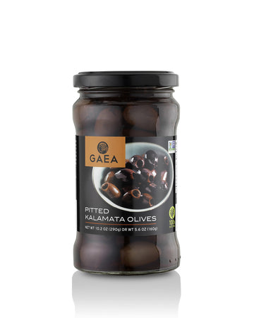 Gaea Pitted Greek Kalamata Olives - 10.2 oz. Jar - Non-GMO Preservative-Free and Low Sodium Healthy Snack