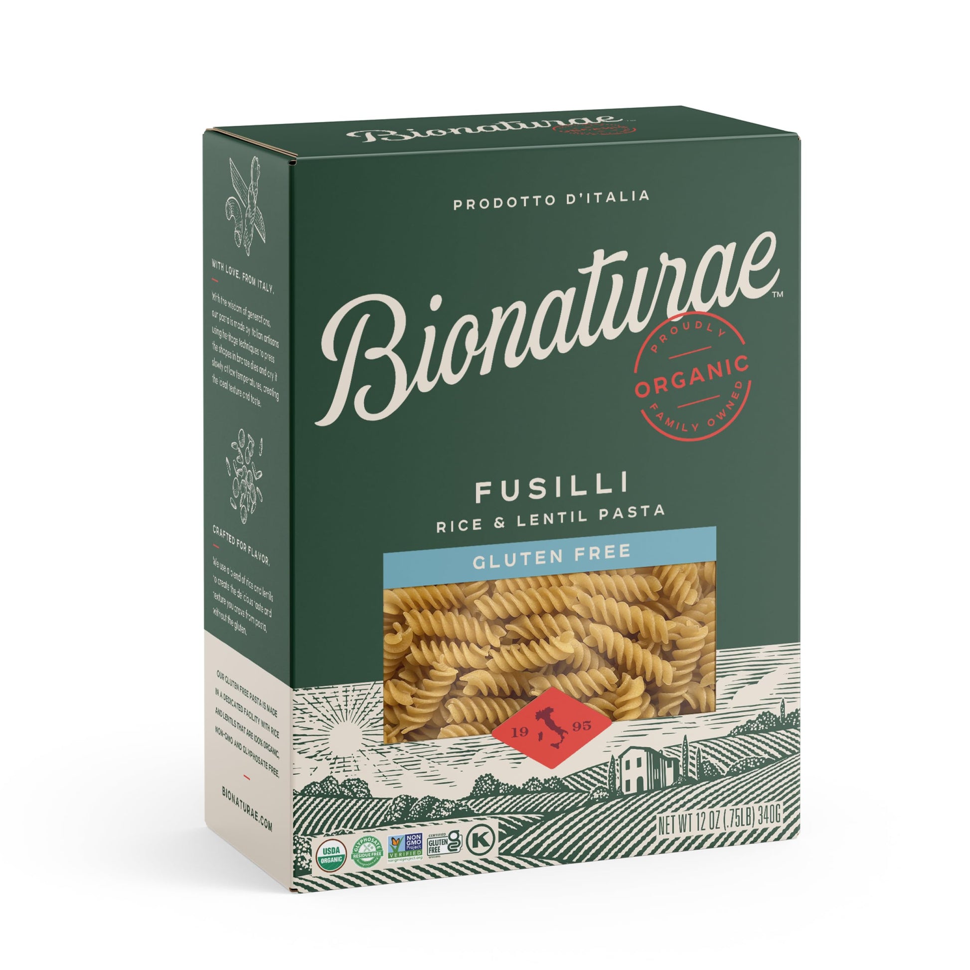 Bionaturae Fusilli Pasta Noodles - Gluten Free Pasta Organic, Rice & Lentil Pasta, Kosher Certified, High Protein, Non-GMO, Fusi