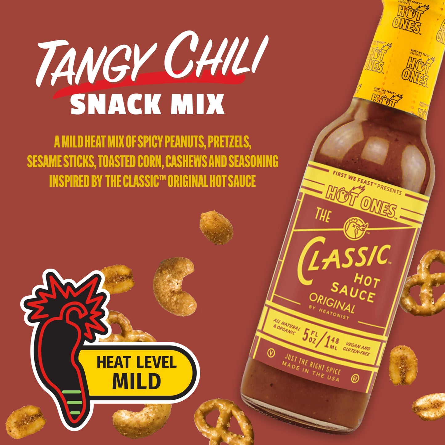 Snak Club x Hot Ones Snack Mix, Hot Habanero, Sweet Smoky, and Tangy Chili, Spicy Snacks with Peanuts, Pretzels, Sesame Sticks,