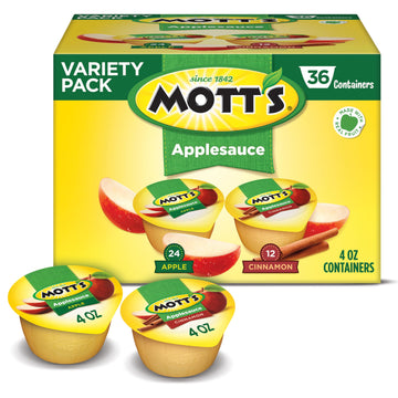 Mott'S Apple & Cinnamon Variety Pack Applesauce, 4 Oz Cups, 36 Count, No Artificial Flavors, Good Source Of Vitamin C, Nutritiou