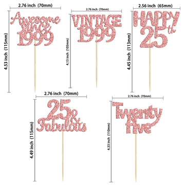 Gyufise 30Pcs Rose Gold Vintage 1999 Cupcake Toppers Glitter Happy 25Th Cheers To 25 Fabulous 25Th Birthday Cupcake Picks 25Th B