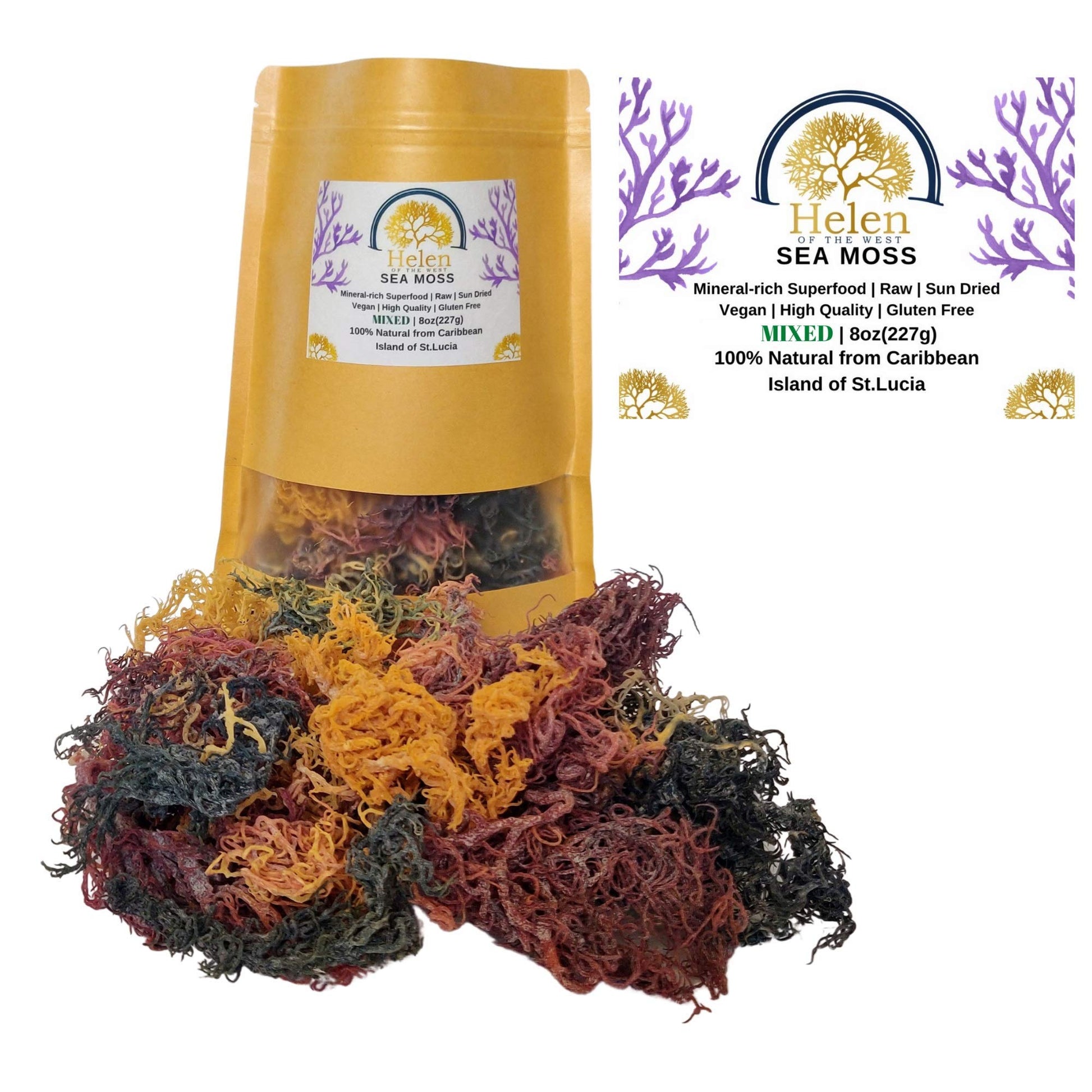 Helen of the West Wildcrafted Sea Moss - 100% Natural Irish Moss, 8oz, Mixed Colors, Mineral-Rich Superfood, No Preservatives