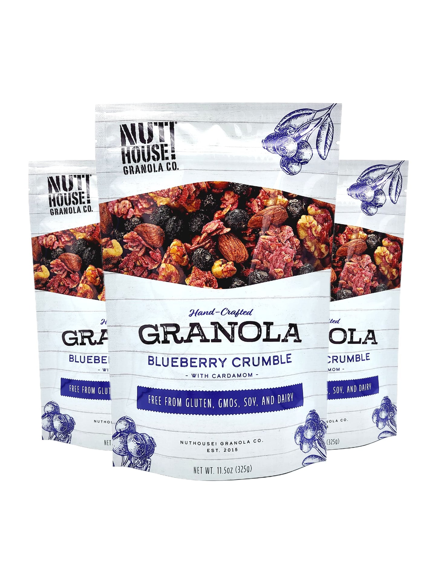 NutHouse! Granola Premium Blueberry Crumble Granola - Gluten-Free, Non-GMO, Vegan, 11.5 oz Bag (3-Pack)
