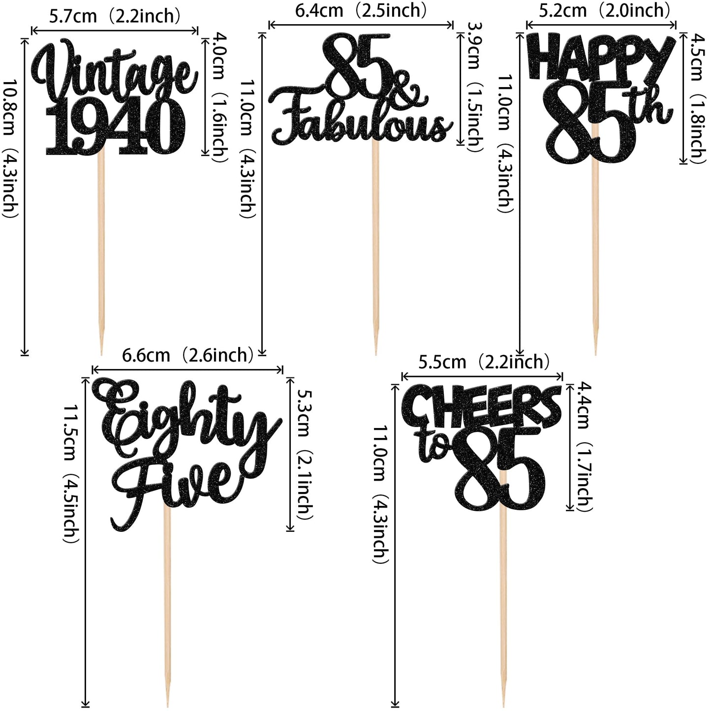 30Pcs Happy 85Th Birthday Cupcake Toppers Glitter Eighty Five Vintage 1938 Cupcake Picks 85 Fabulous Cheers To 85 Years Cake Dec