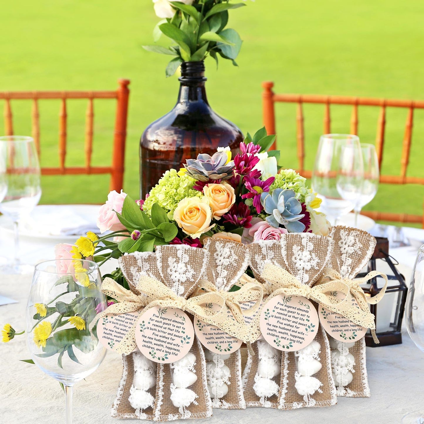 Woanger 60 Set Wedding Almond Candy Favors For Guests Include Lace Packaging And Greeting Card Bridal Souvenirs For Engagement Bridal Shower Italian Wedding Tradition Gift, No Almond Candy