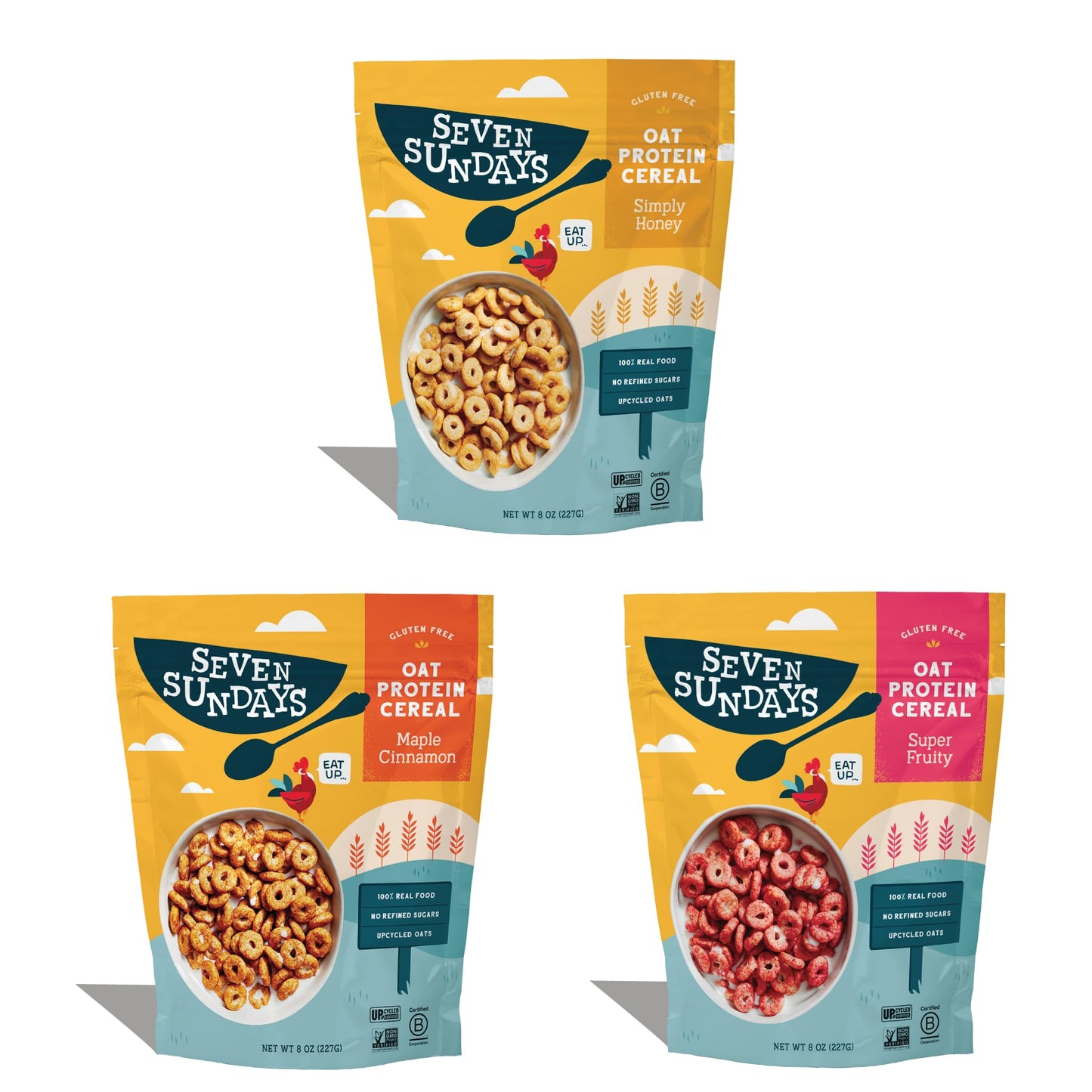 Seven Sundays Oat Protein Cereal  8 Oz Bag (Pack Of 3)  Gluten Free  5G Upcycled Protein  0G Refined Sugar  Crunchy Sweet Snack  Variety Pack