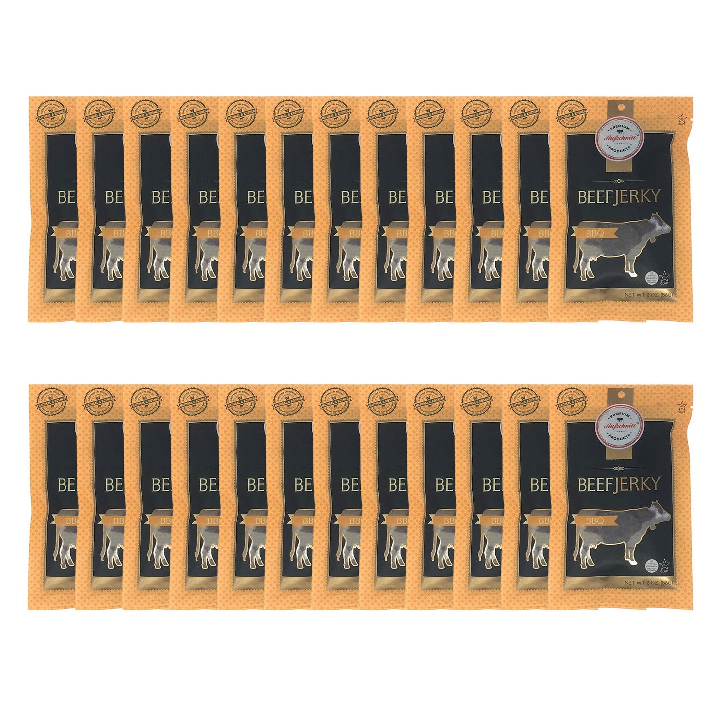 Aufschnitt Beef Jerky - Barbecue - 24 Pack (2 Oz Each) - Kosher, Glatt, Star-K Certification, Gluten Free, All Natural, No Nitri