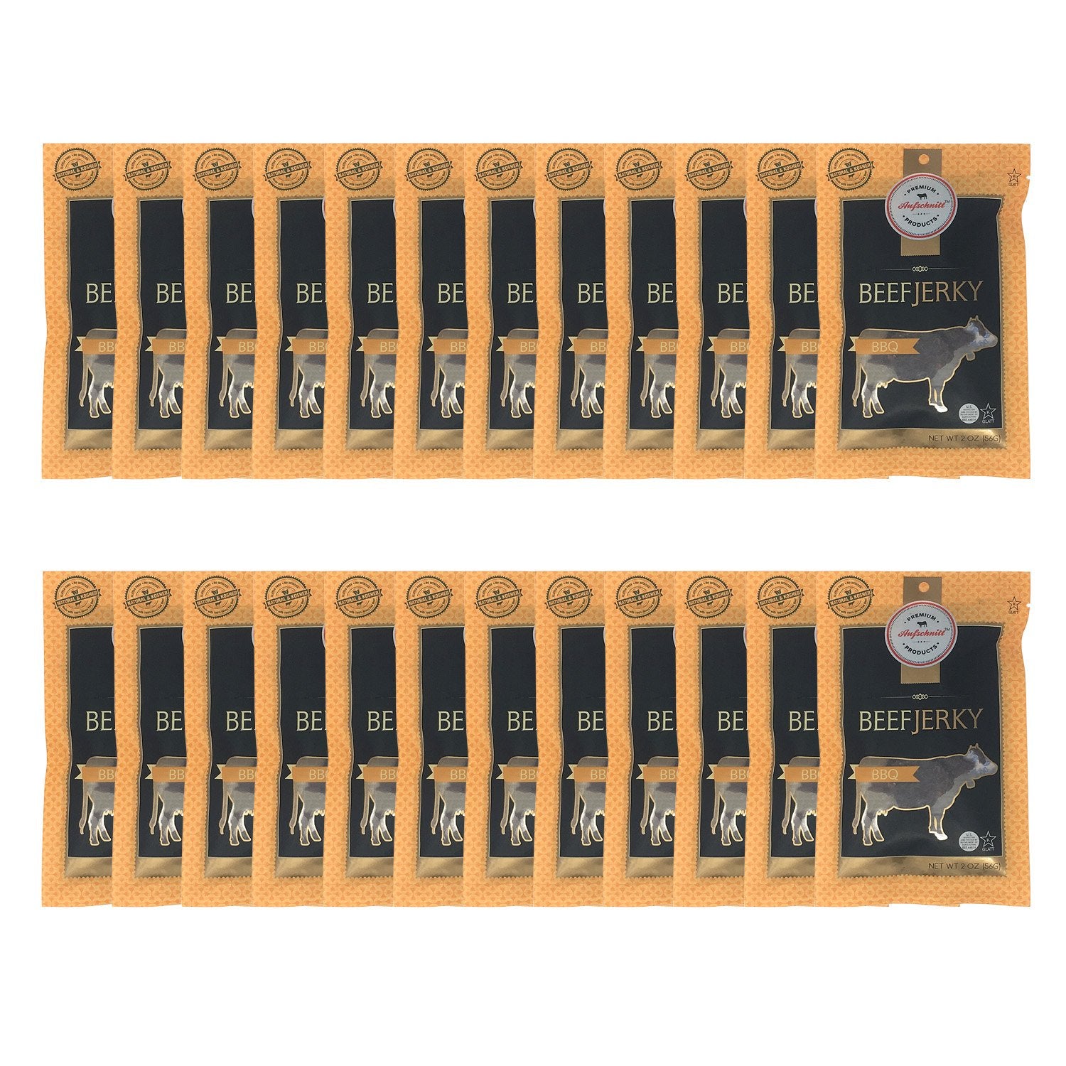 Aufschnitt Beef Jerky - Barbecue - 24 Pack (2 Oz Each) - Kosher, Glatt, Star-K Certification, Gluten Free, All Natural, No Nitri