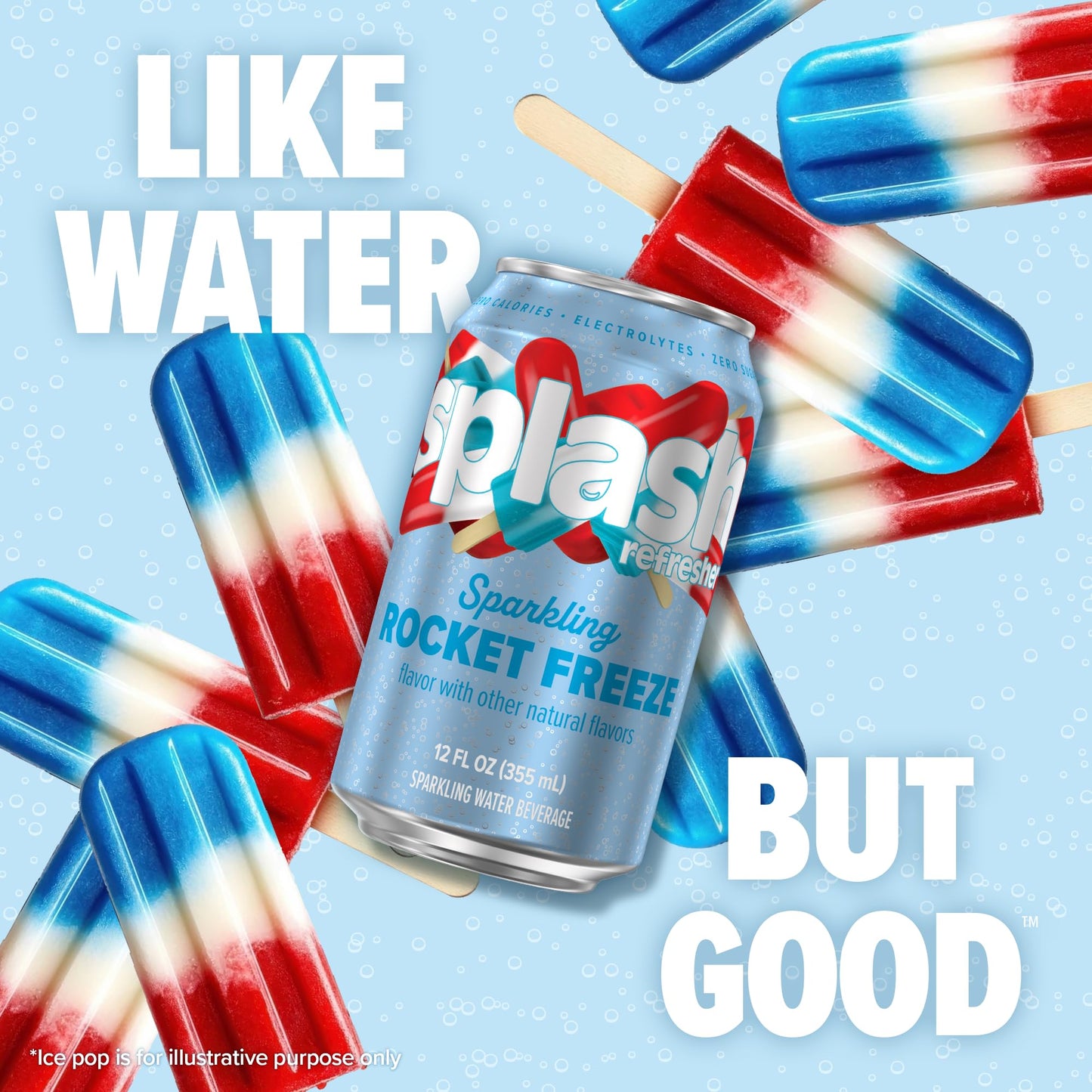 Splash Refresher Sparkling Water, Rocket Freeze - 8-Pack, 12 Fl Oz Cans - Flavored Carbonated Seltzer Water with Electrolytes, Z