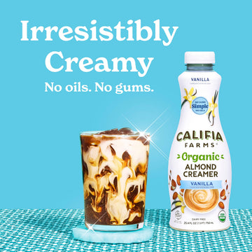 Califia Farms - Organic Vanilla Almond Milk Coffee Creamer, 25.4 Oz, Dairy Free, Plant Based, Vegan, Gluten Free, Non GMO, Almon