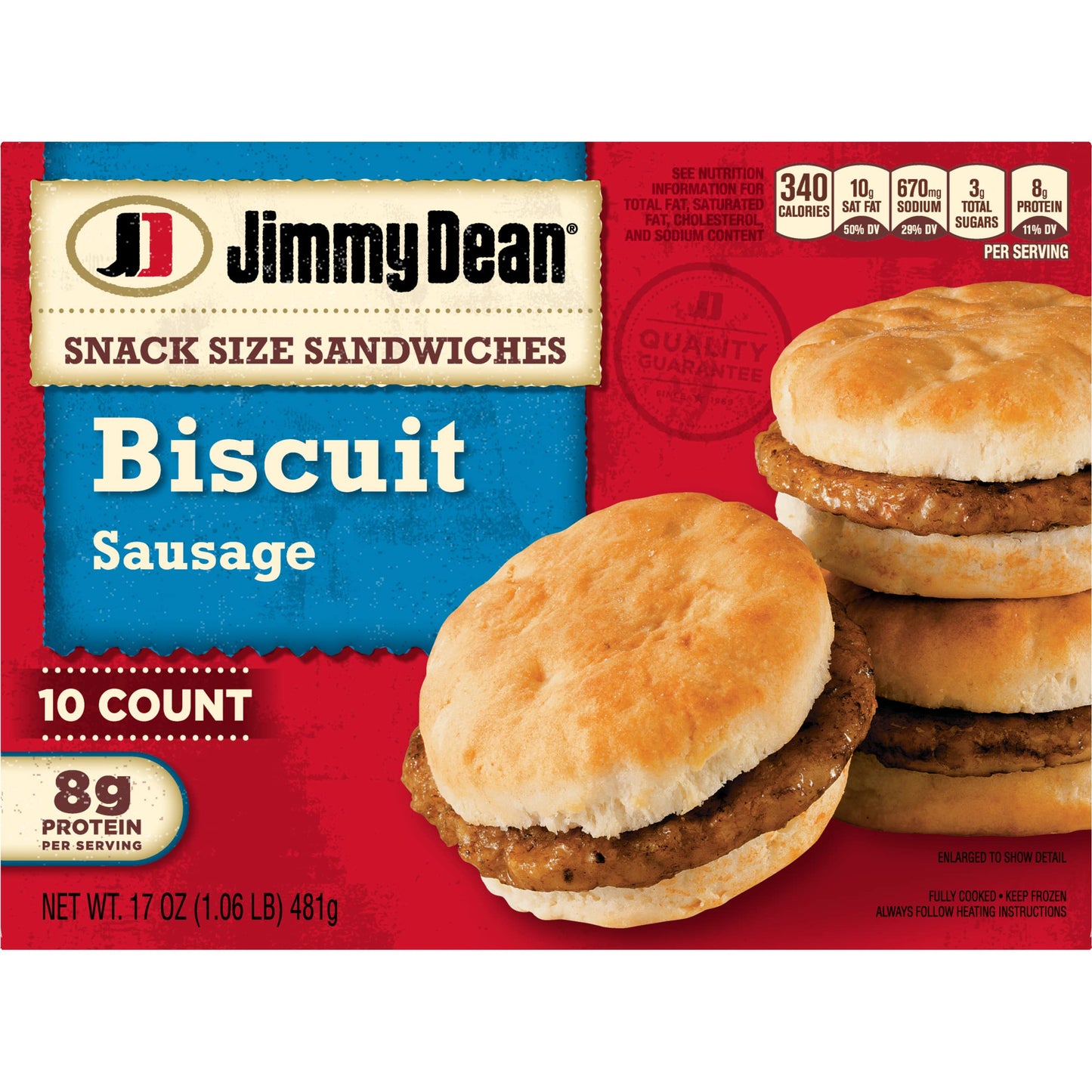 Jimmy Dean Sausage Biscuit Snack Size Sandwiches, 17 Oz, 10 Ct (Frozen)