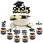 YCTHUNFISH Graduation Cupcake Toppers, 25 Pack, Gold, Paper, Grad Cap Design, 2025 Theme Party Decorations
