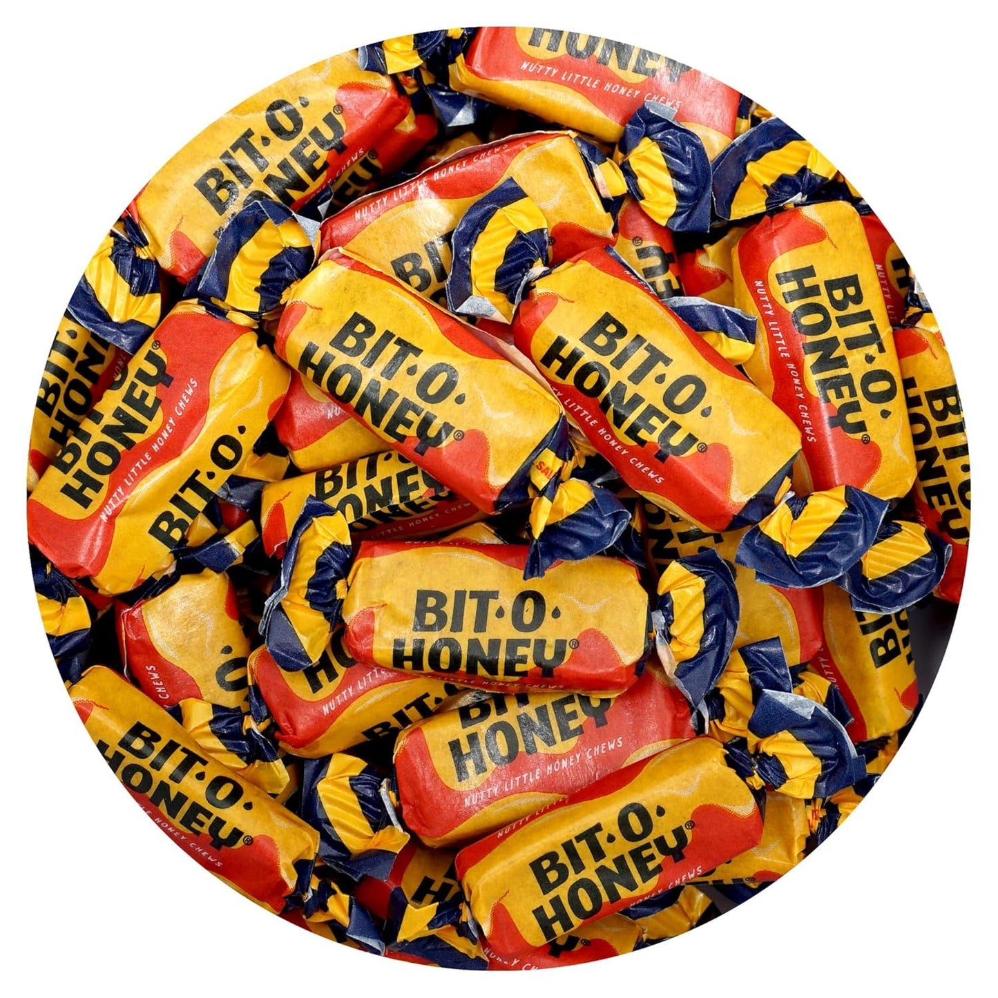 Bit Honey Chewy Candy Classic Honey And Almond Taffy Individually Wrapped Bulk Candy Jar Retro Nostalgic Treat Great For Office, Parties & Gifts (1 Lb)