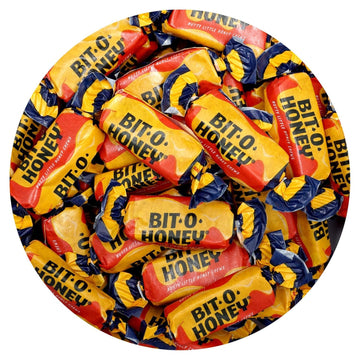 Bit Honey Chewy Candy Classic Honey And Almond Taffy Individually Wrapped Bulk Candy Jar Retro Nostalgic Treat Great For Office, Parties & Gifts (1 Lb)