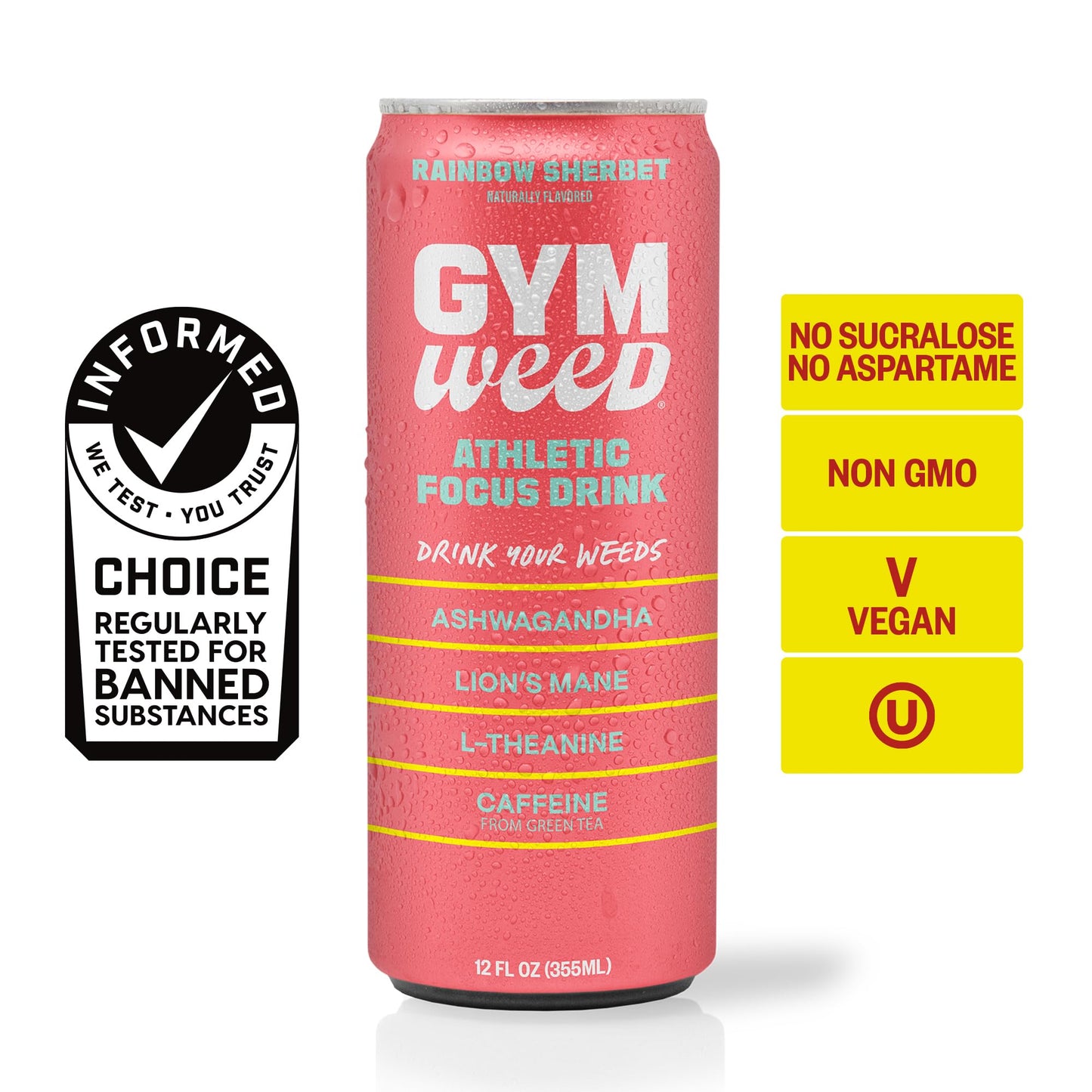 GYM  Athletic Focus Drink with KSM-66 Ashwagandha  Lions Mane Mushroom  L-Theanine  200mg Green Tea Caffeine with Natural Sweeteners Sour and Sweet Variety of Flavors  12 Pack