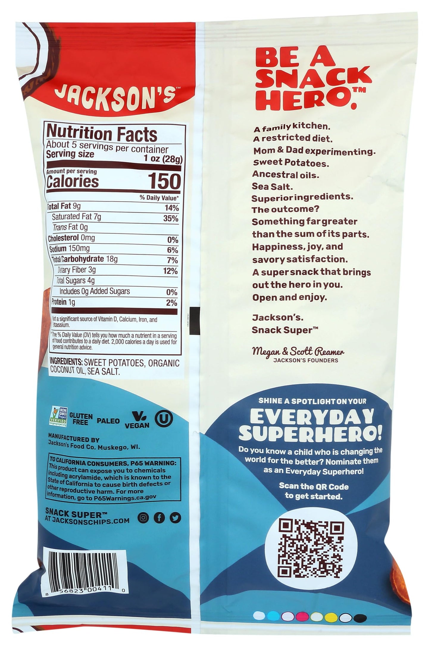 Jackson'S Honest, Sweet Potato Chips With Coconut Oil, 5 Oz