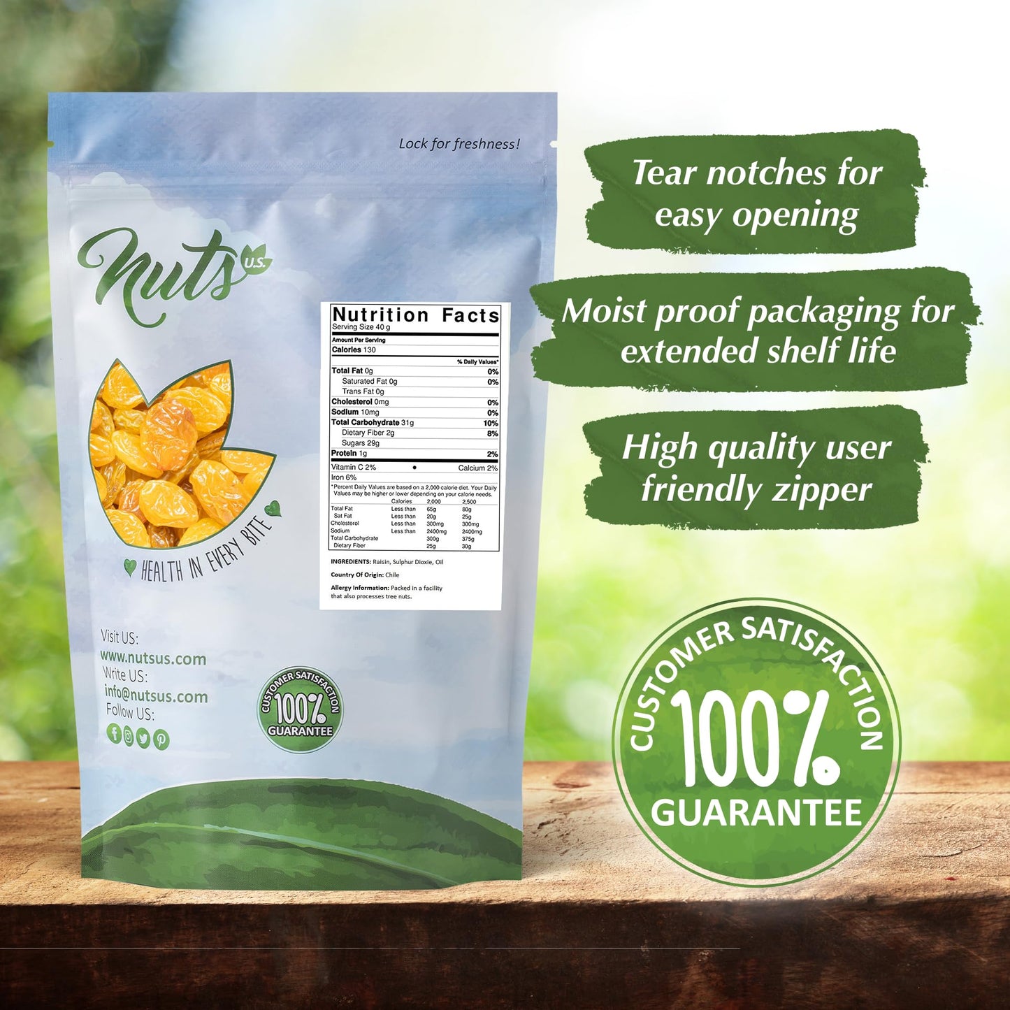 Nuts U.S. - Golden Raisin | All Natural | Non-Gmo And No Added Sugar | Jumbo Size | Packed In A Resealable Bag!!! (3 Lbs)