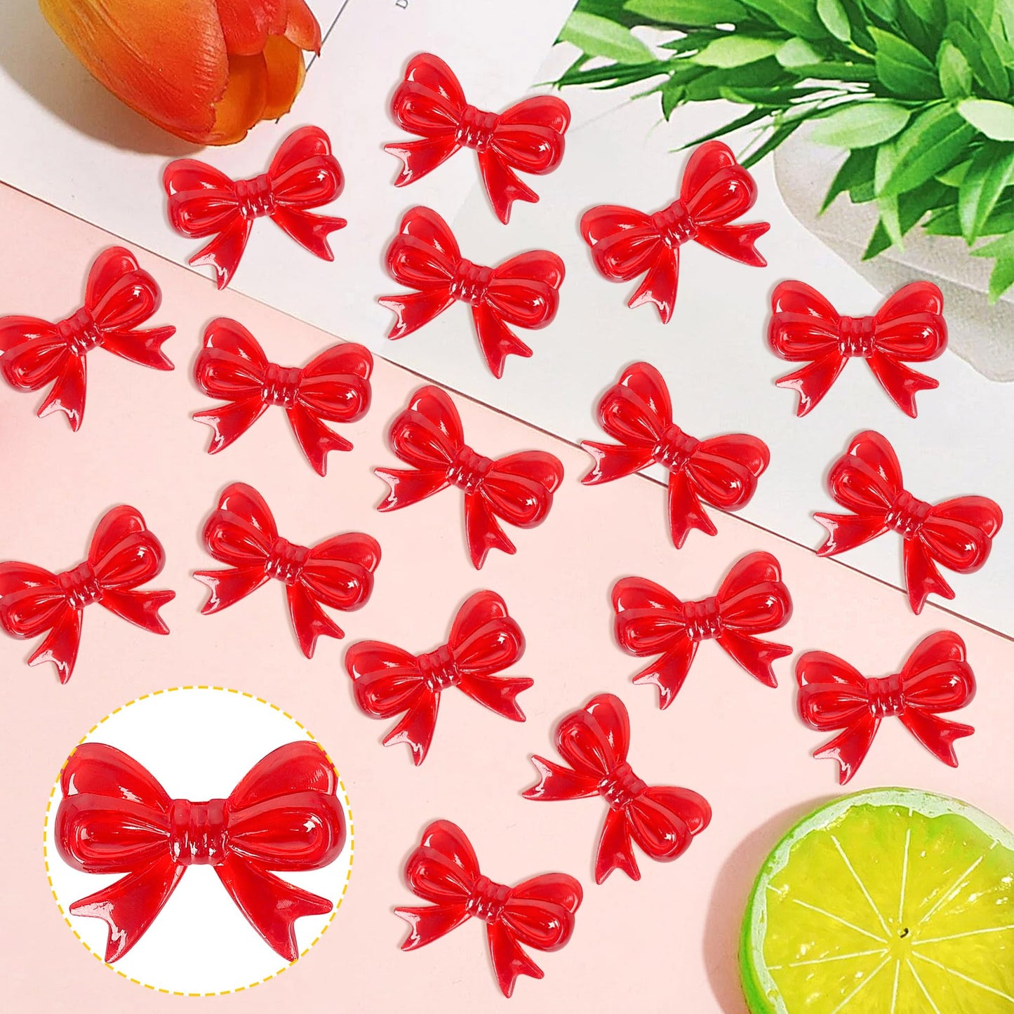 YCTHUNFISH 30 Pack Pink Bow Cupcake Toppers - Paper Bowknot Decorations for Wedding, Bridal Shower, Birthday Party, Red