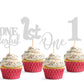 24Pack First Birthday Cupcake Topper - Glitter Silver One Cupcake Picks,1st Birthday Cupcake Decorations Supplies (Silver)