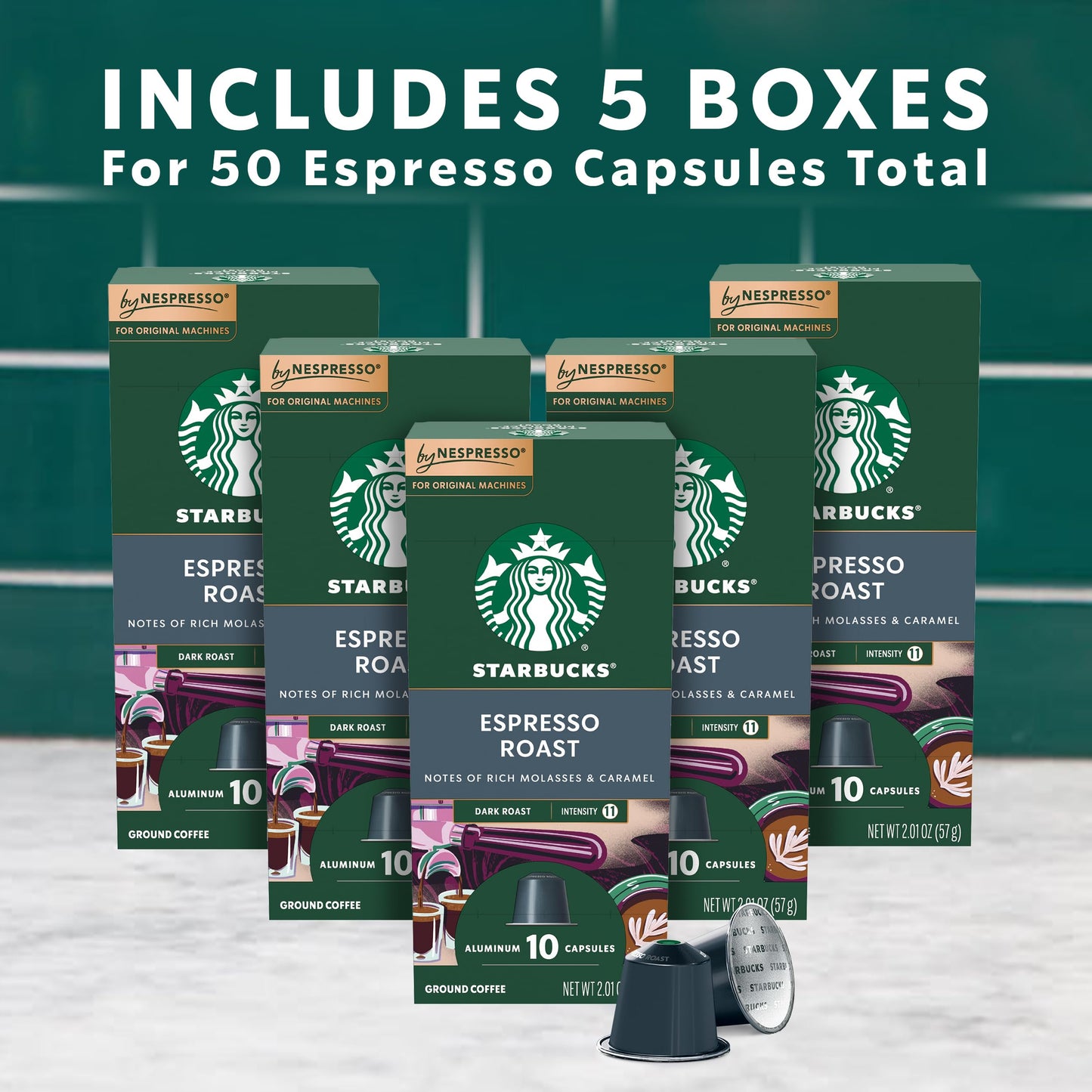 Starbucks By Nespresso Original Line Dark Roast Espresso, 50-Count Espresso Pods
