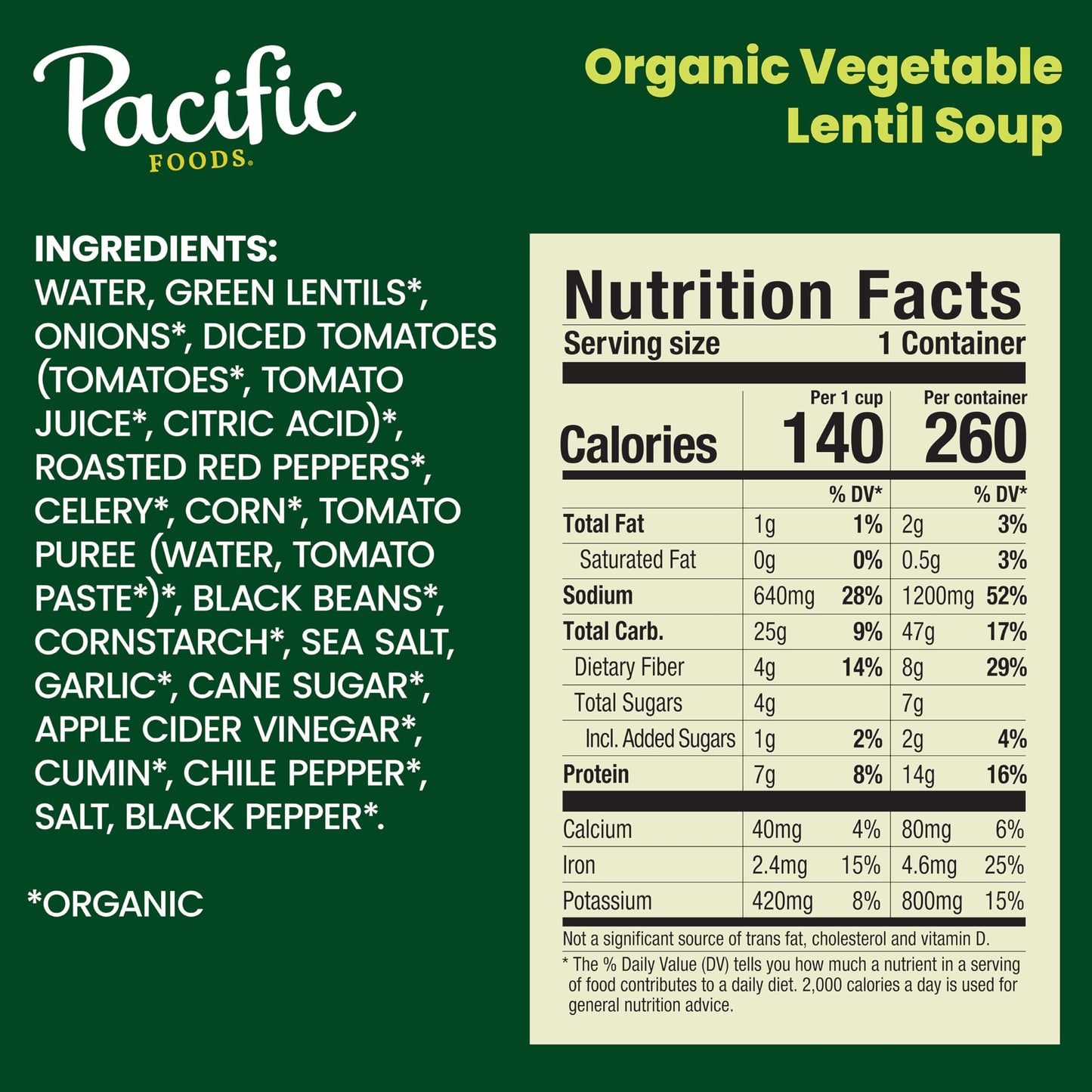 Pacific Foods Organic Vegetable Lentil Soup, Plant Based, 16.3 Oz Can