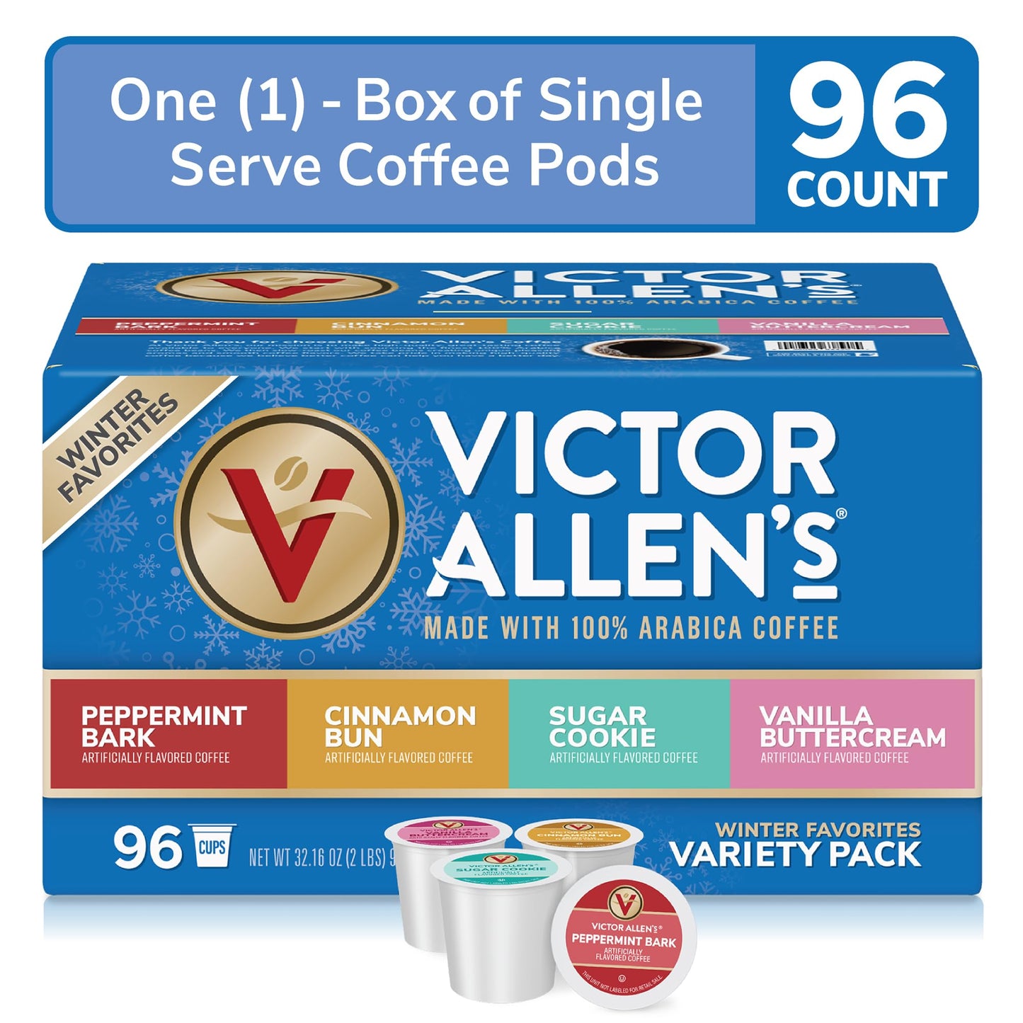 Victor Allens Coffee Winter Wonderland Variety Pack, Single Serve Coffee Pods, 96 Count, Brown, for Keurig K-Cup malt-inspired