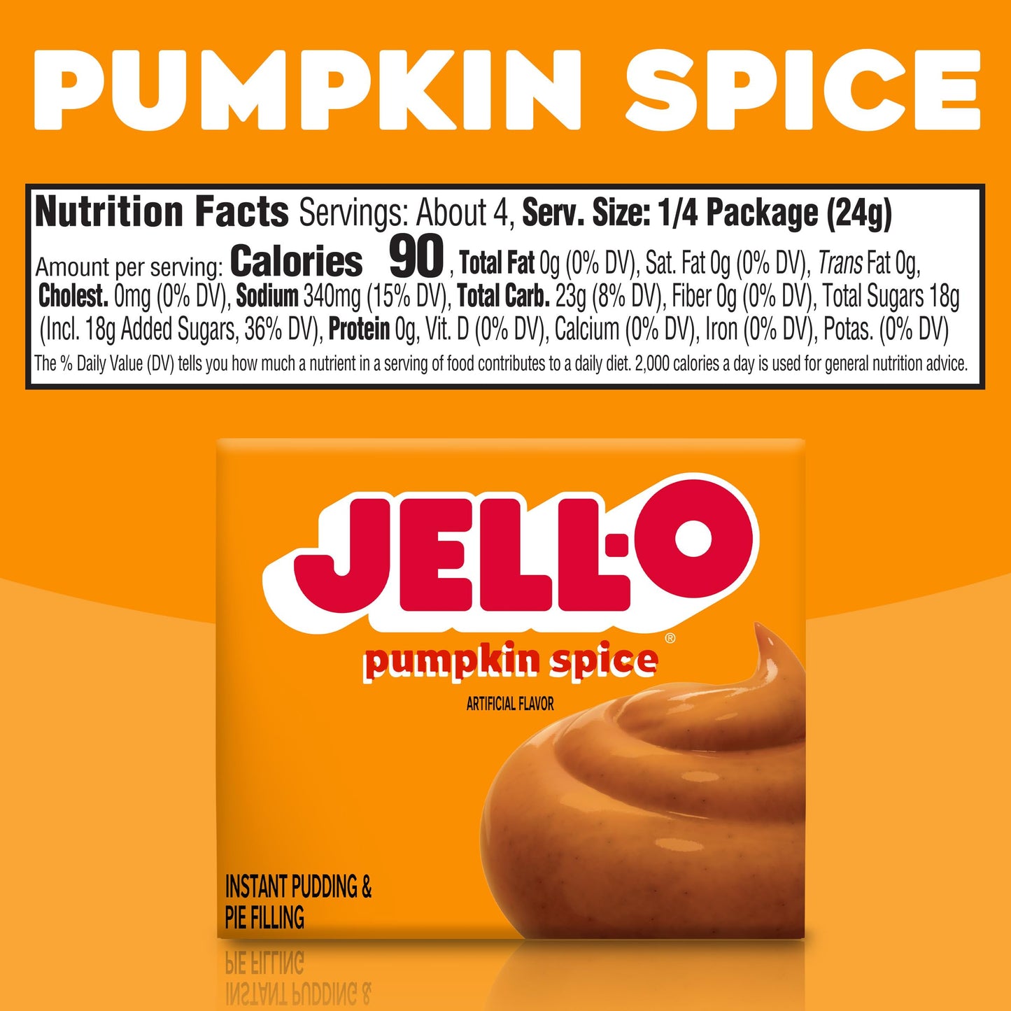 Jell-O Pumpkin Spice Artificially Flavored Instant Pudding & Pie Filling Mix, 3.4 oz Box
