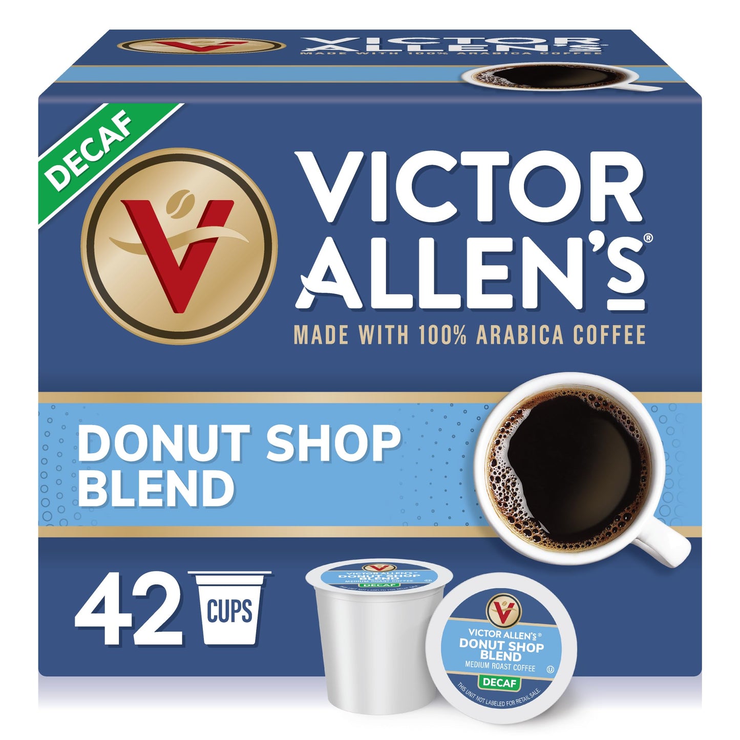 Victor Allens Coffee Decaf Donut Shop Blend Medium Roast Single Serve Pods 42 Count for Keurig K-Cup Brewers