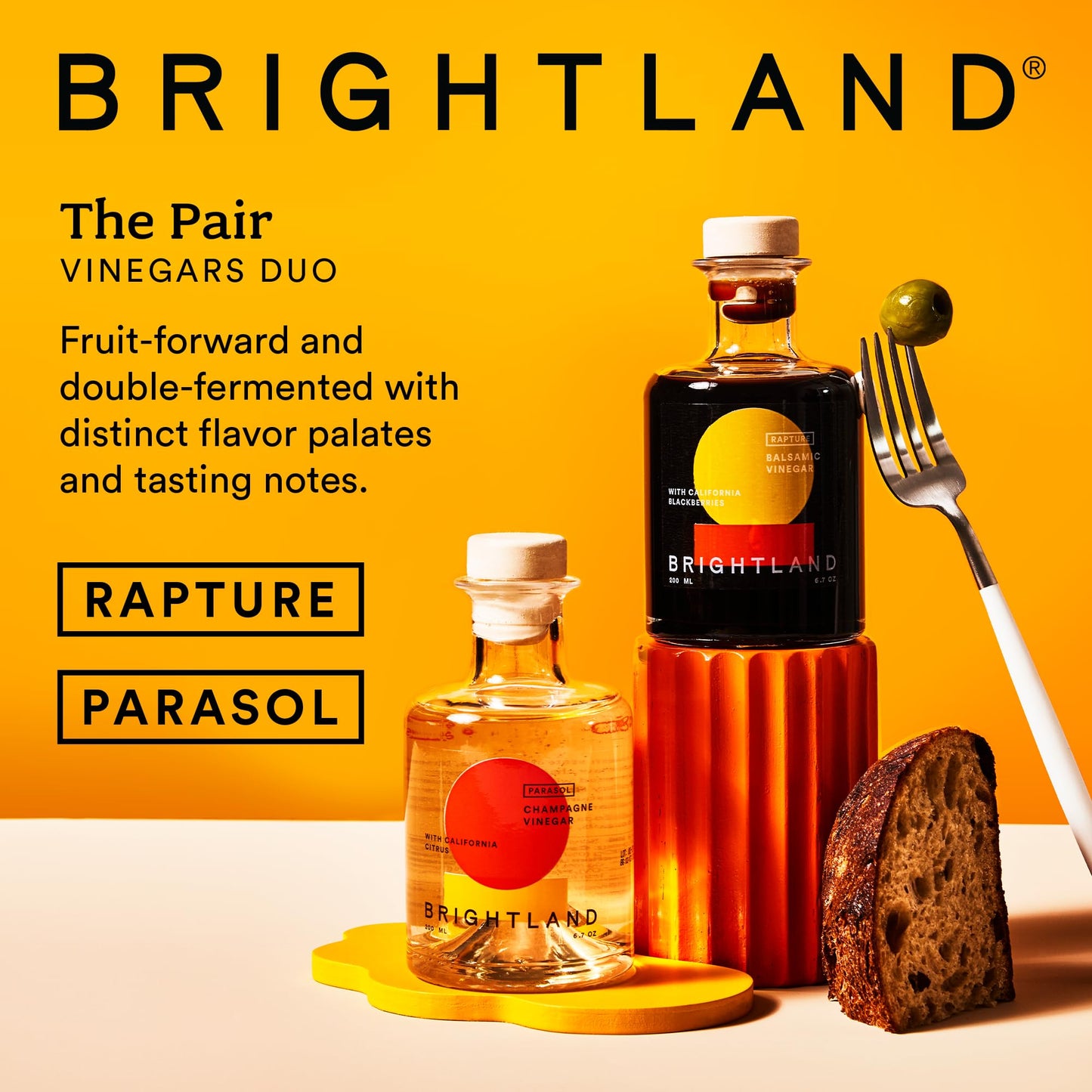 Brightland Balsamic Vinegar & Champagne Vinegar Duo - Artisanal Vinegars for Cooking & Drizzling - 6.7 Fl Oz