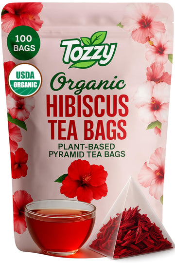Tozzy Organic Hibiscus Tea - 100 Count, Plant-Based Pyramid Tea Bags