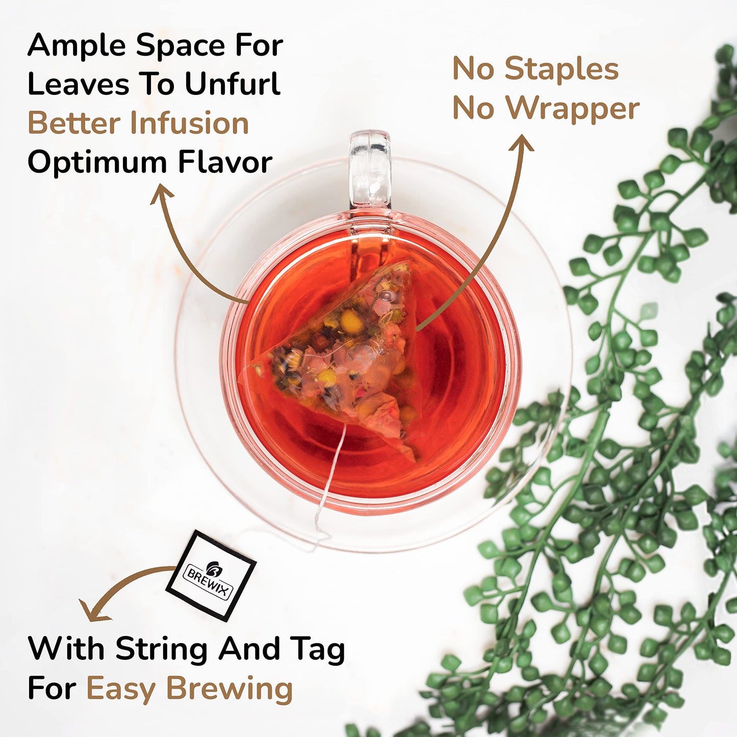BREWIX Hibiscus Rose Herbal Tea Bags, 15 Pyramid Bags, Whole Hibiscus Flowers, Chamomile, Spices, Supports Wellness & Digestion