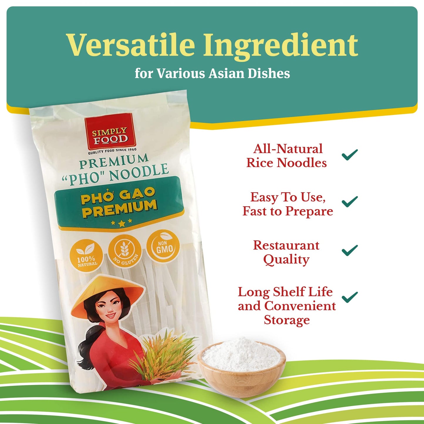 Premium Pho Rice Stick Noodles - Restaurant Quality, Soft And Chewy Texture, Gluten-Free, And Non-Gmo -Simply Food