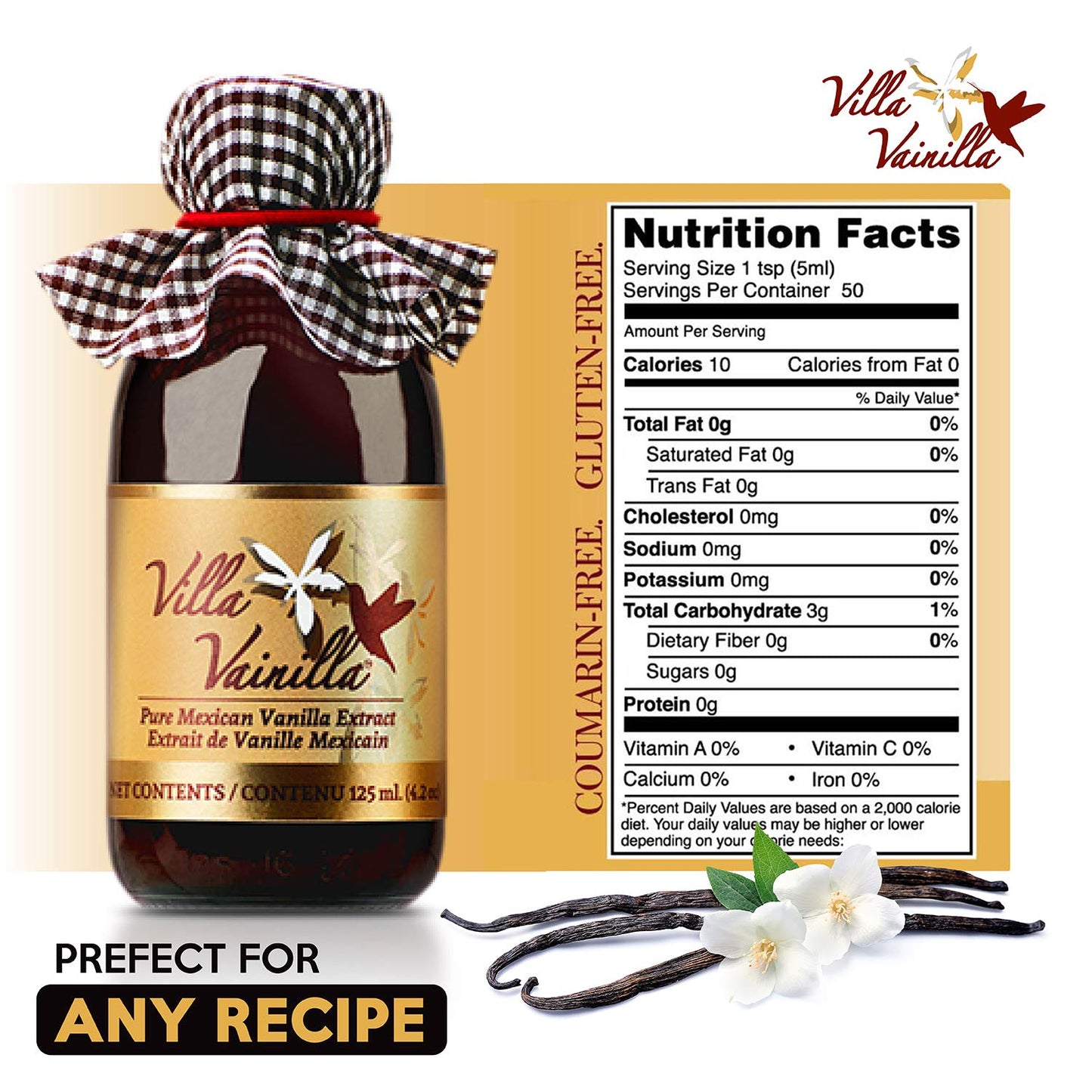 Villa Vainilla Pure Vanilla Extract Premium Concentrated, Real, Natural, Gourmet Va Flavor From Mexico (4.2 Fl Oz Pure Vanilla E