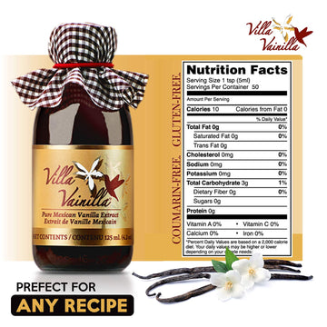 Villa Vainilla Pure Vanilla Extract Premium Concentrated, Real, Natural, Gourmet Va Flavor From Mexico (4.2 Fl Oz Pure Vanilla E