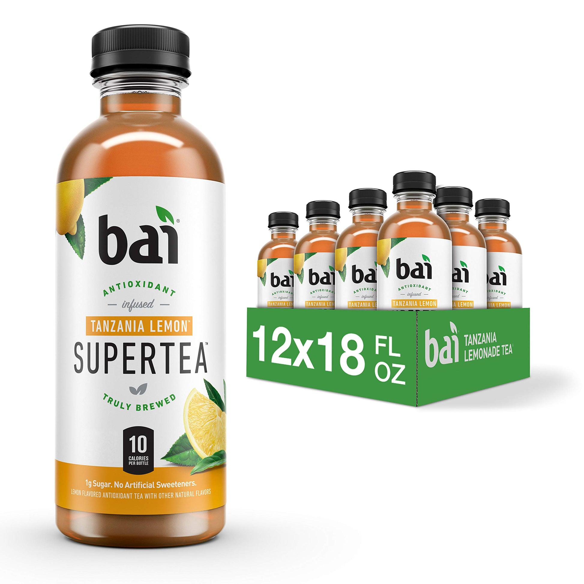 Bai Iced Tea, Antioxidant Infused Supertea, Tanzania Lemon, 18 Fl Oz Bottles, Pack of 12