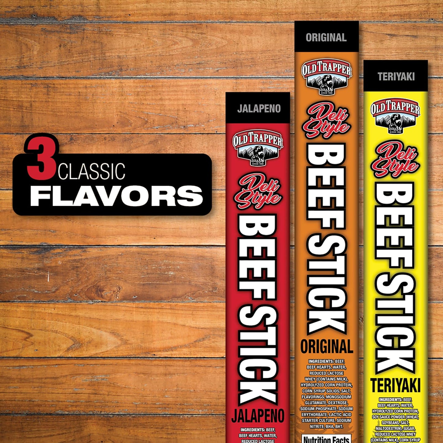 Old Trapper Deli-Style Sausage Sticks, Teriyaki Flavor, 1.75-Ounce Individually Wrapped Packages, 10 Grams Of Protein Per Servin