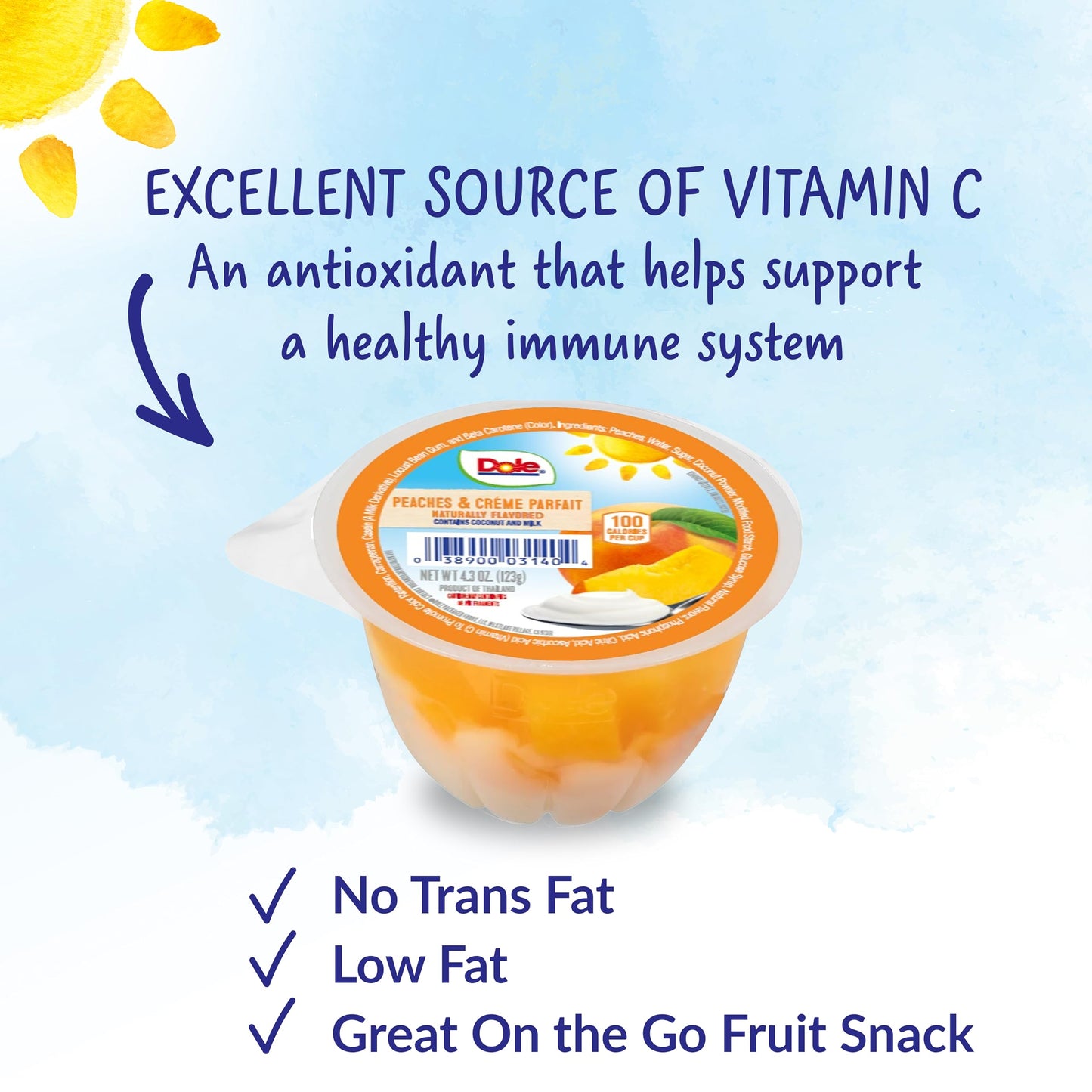 Dole Fruit Bowls Low Fat Peaches & Creme Parfait Snacks, 4.3Oz 36 Total Cups, Gluten & Dairy Free, Bulk Lunch Snacks For Kids &