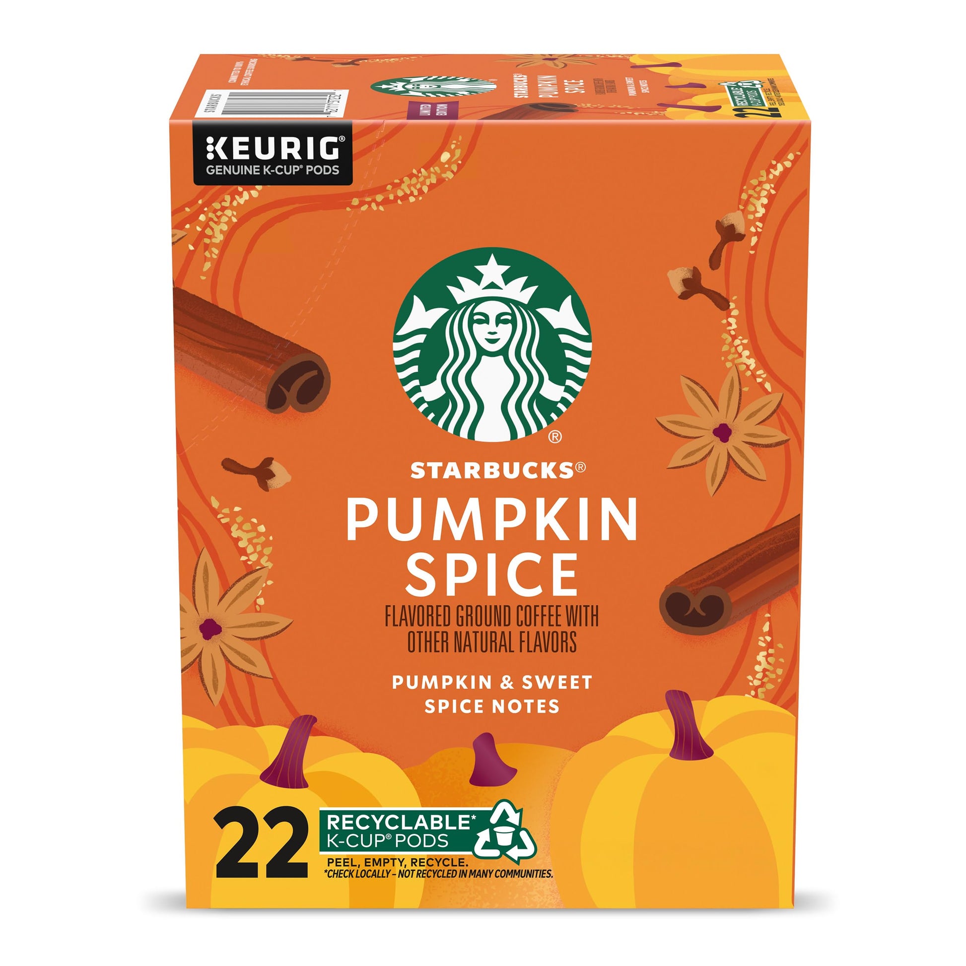 Starbucks K-Cup Coffee Pods  Pumpkin Spice Flavored For Keurig Coffee Makers  100% Arabica  Special Release  1 Box (22 Pods)