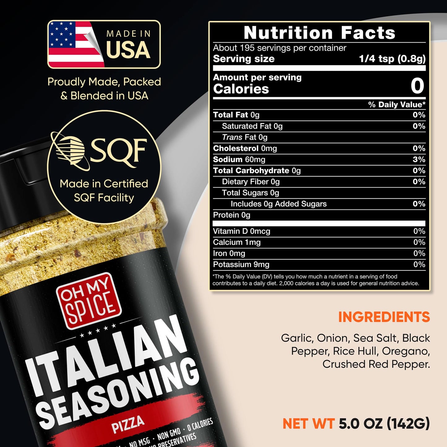 Italian Seasoning Blend Pizza Spice Mix - Gluten Free & Low Sodium Pizza Seasoning For Bruschetta & Spaghetti. Mediterranean Her