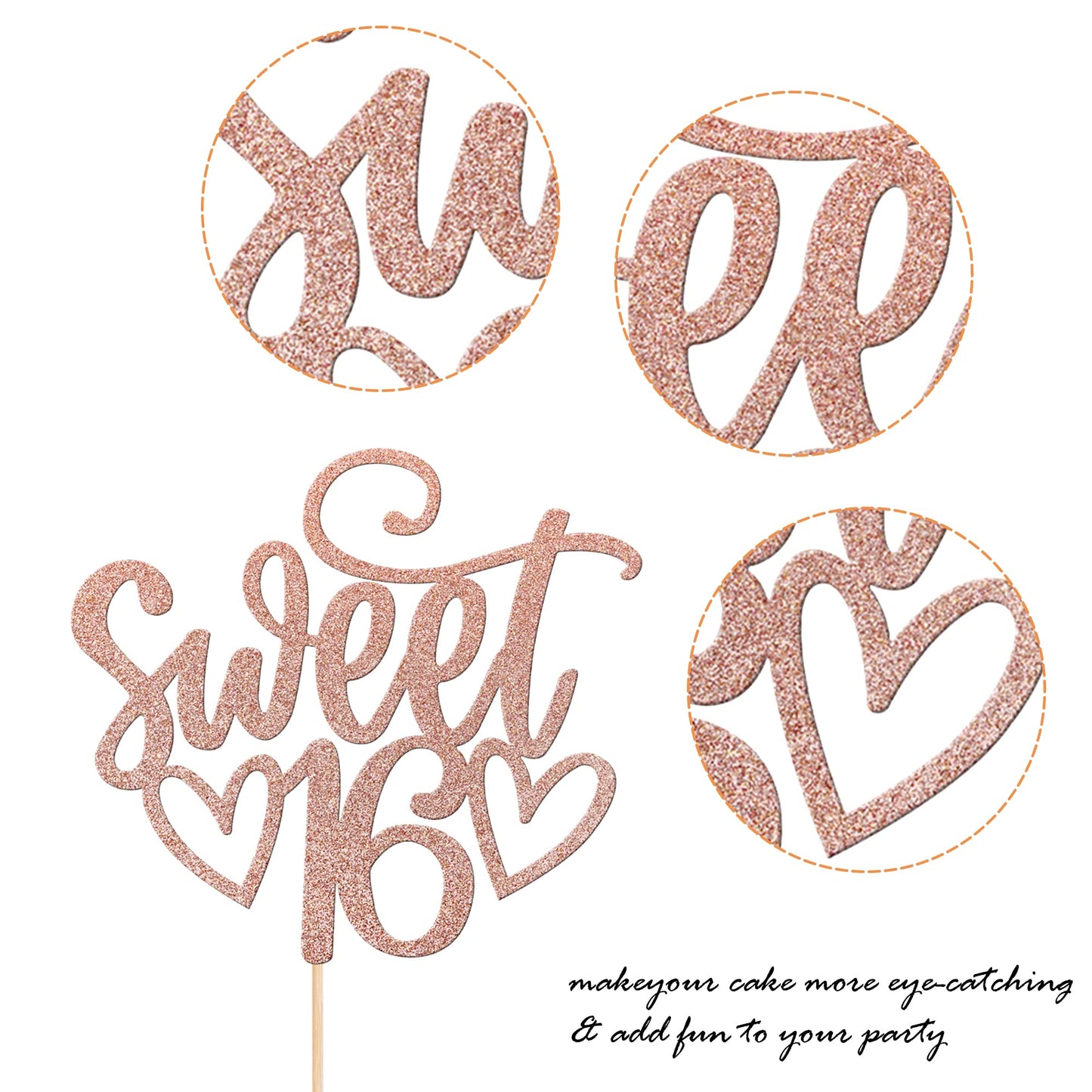 YCTHUNFISH 16th Birthday Cake Topper Rose Gold Bamboo Glitter Decoration