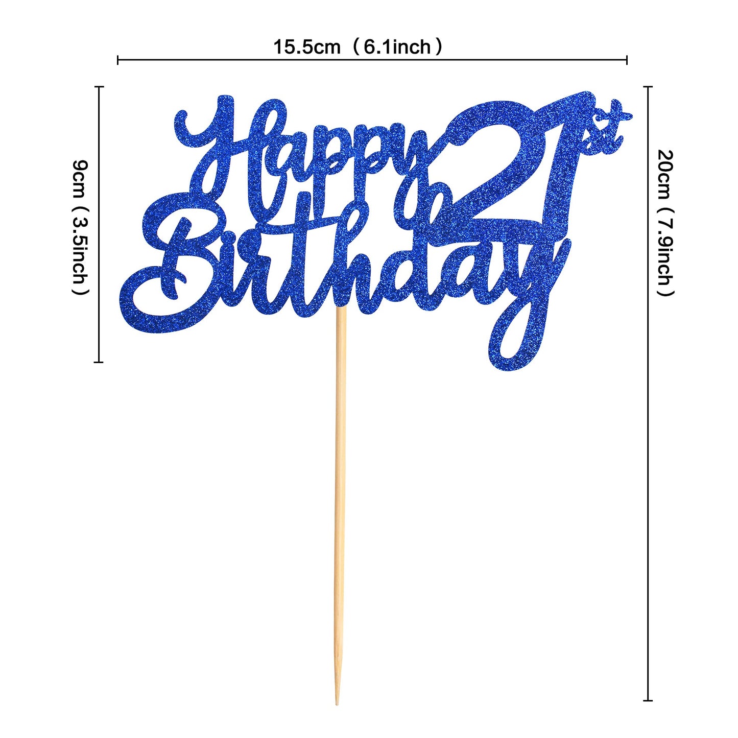 Sioditin Cake Topper - Bule Glitter 21st Birthday Decoration - Medium Size - Paper Material