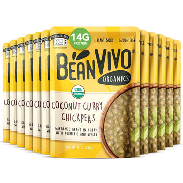 BeanVIVO (Pack of 12) Organics Plant based Coconut Curry Chickpeas - Good Source of Fiber - Nutritious & Microwave Meal - Gluten